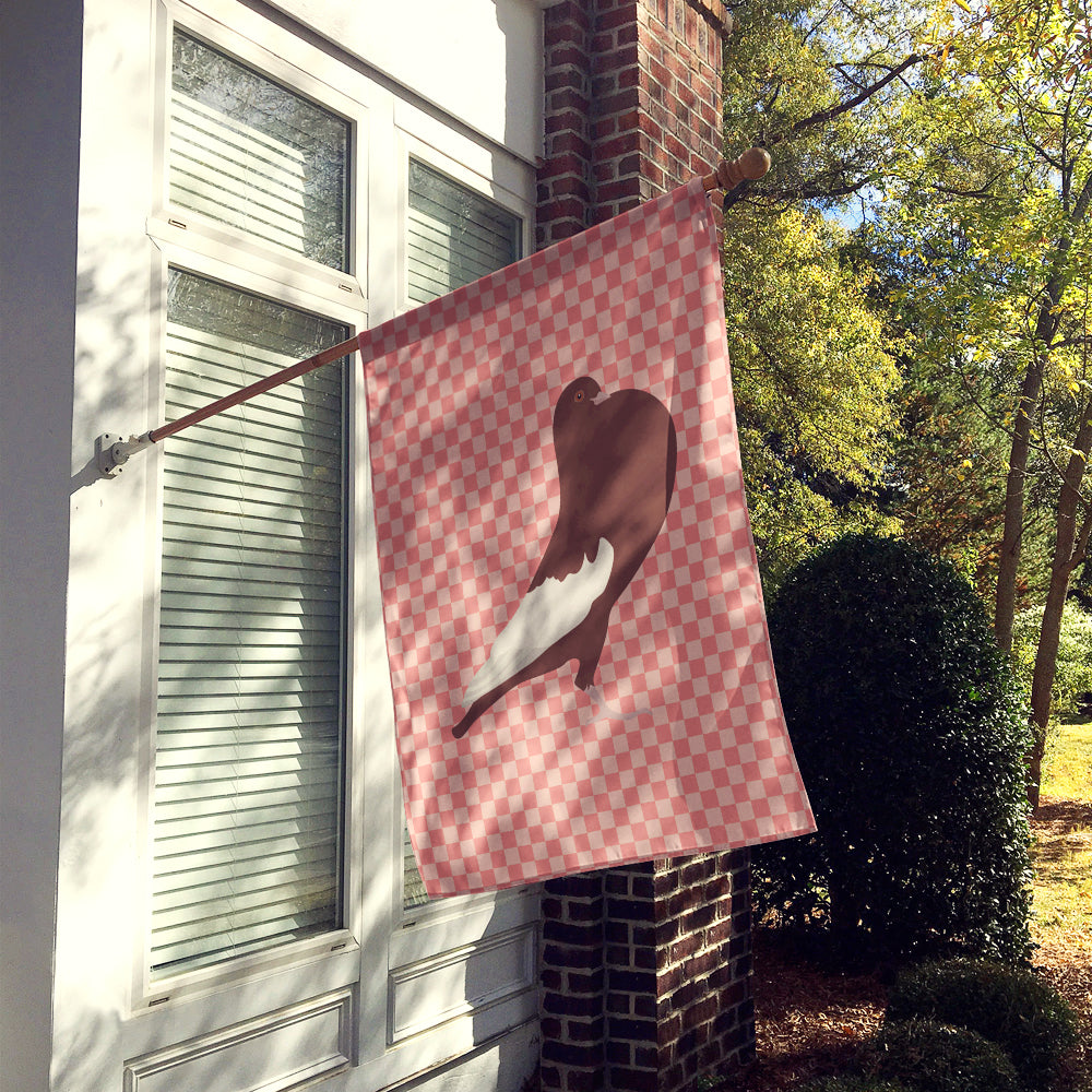 English Pouter Pigeon Pink Check Flag Canvas House Size BB7954CHF
