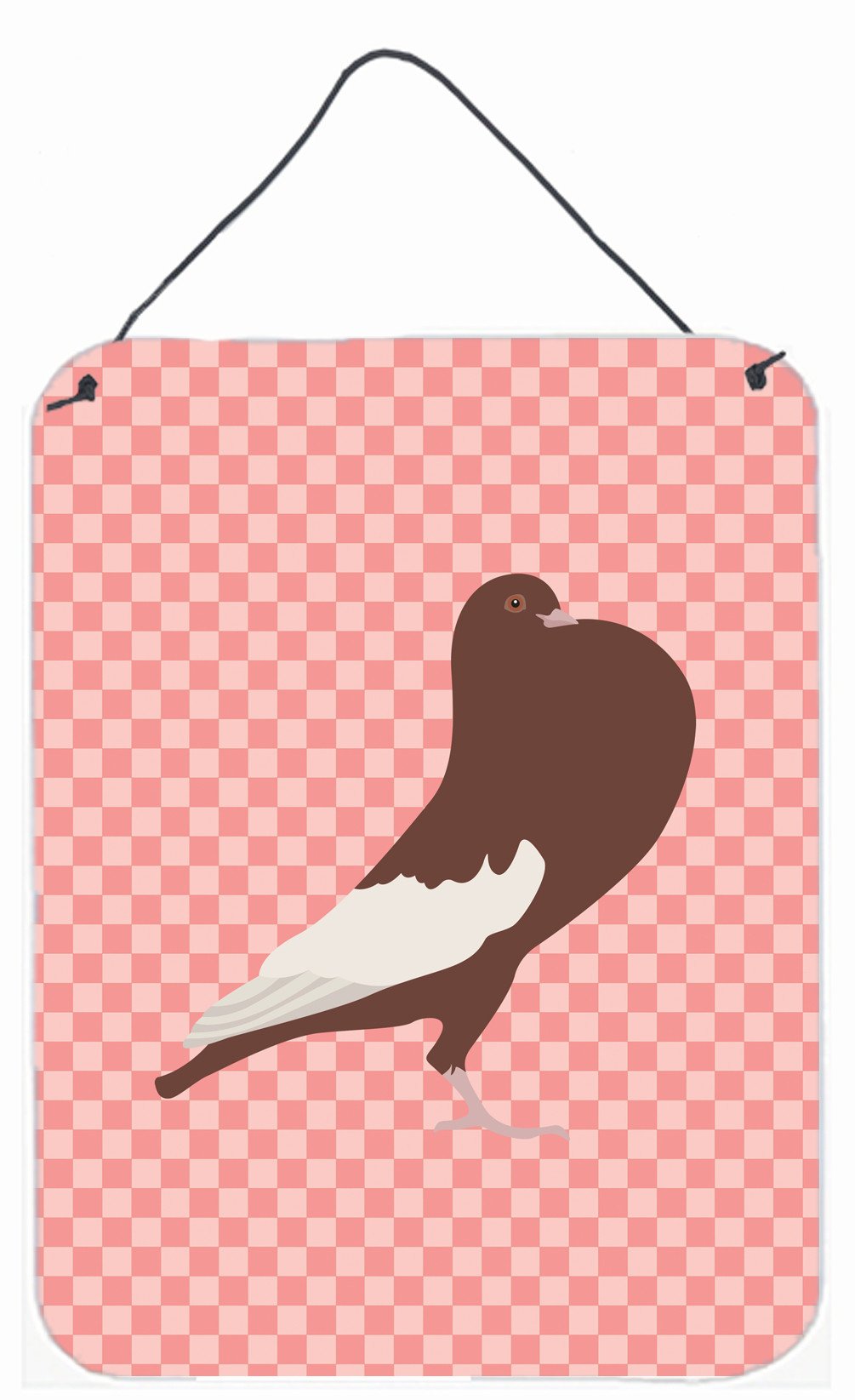 English Pouter Pigeon Pink Check Wall or Door Hanging Prints BB7954DS1216 by Caroline's Treasures
