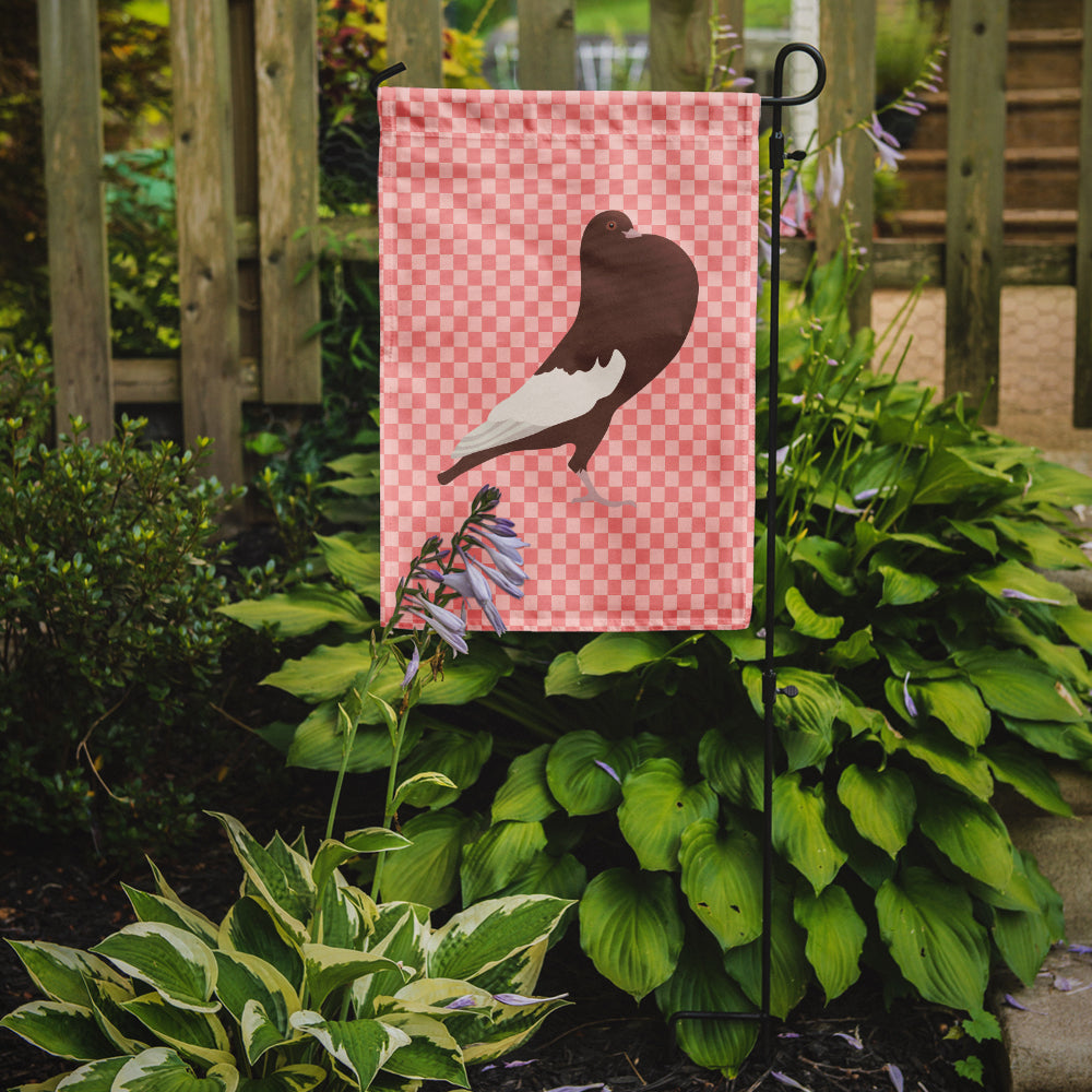English Pouter Pigeon Pink Check Flag Garden Size