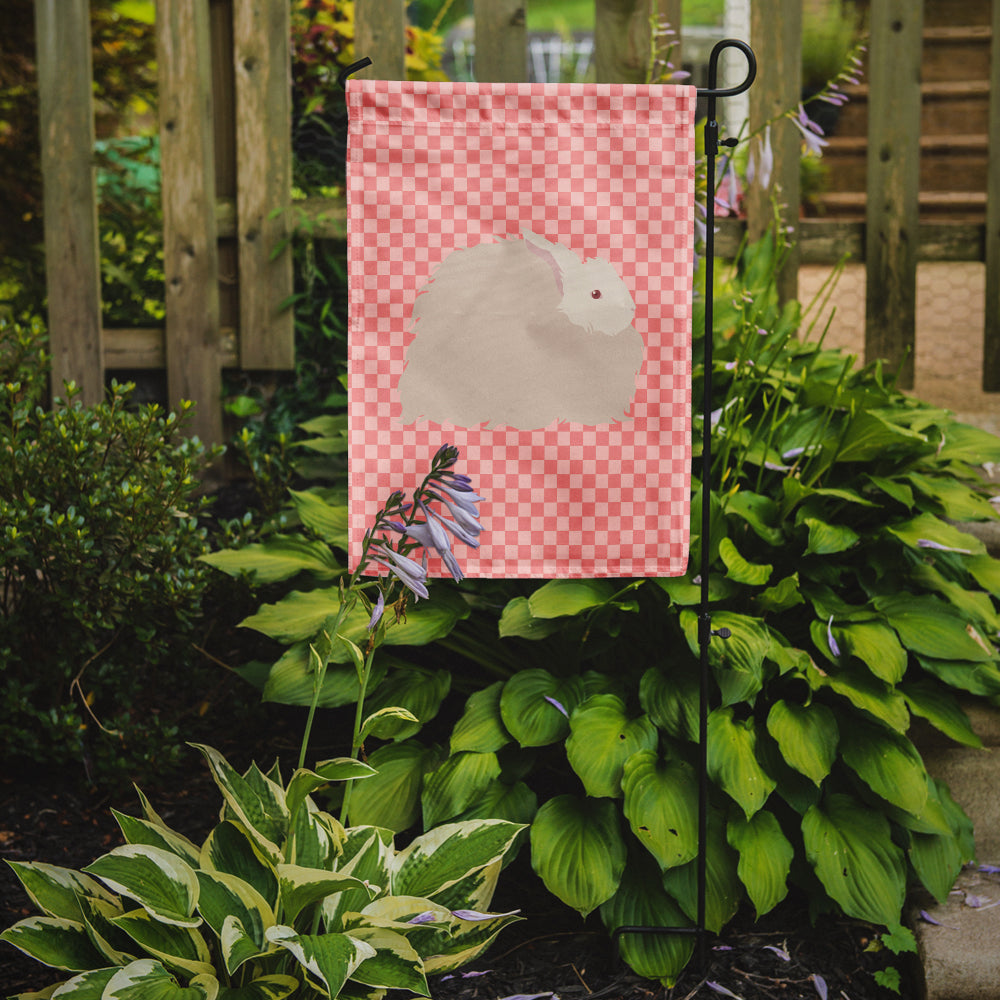 Fluffy Angora Rabbit Pink Check Flag Garden Size