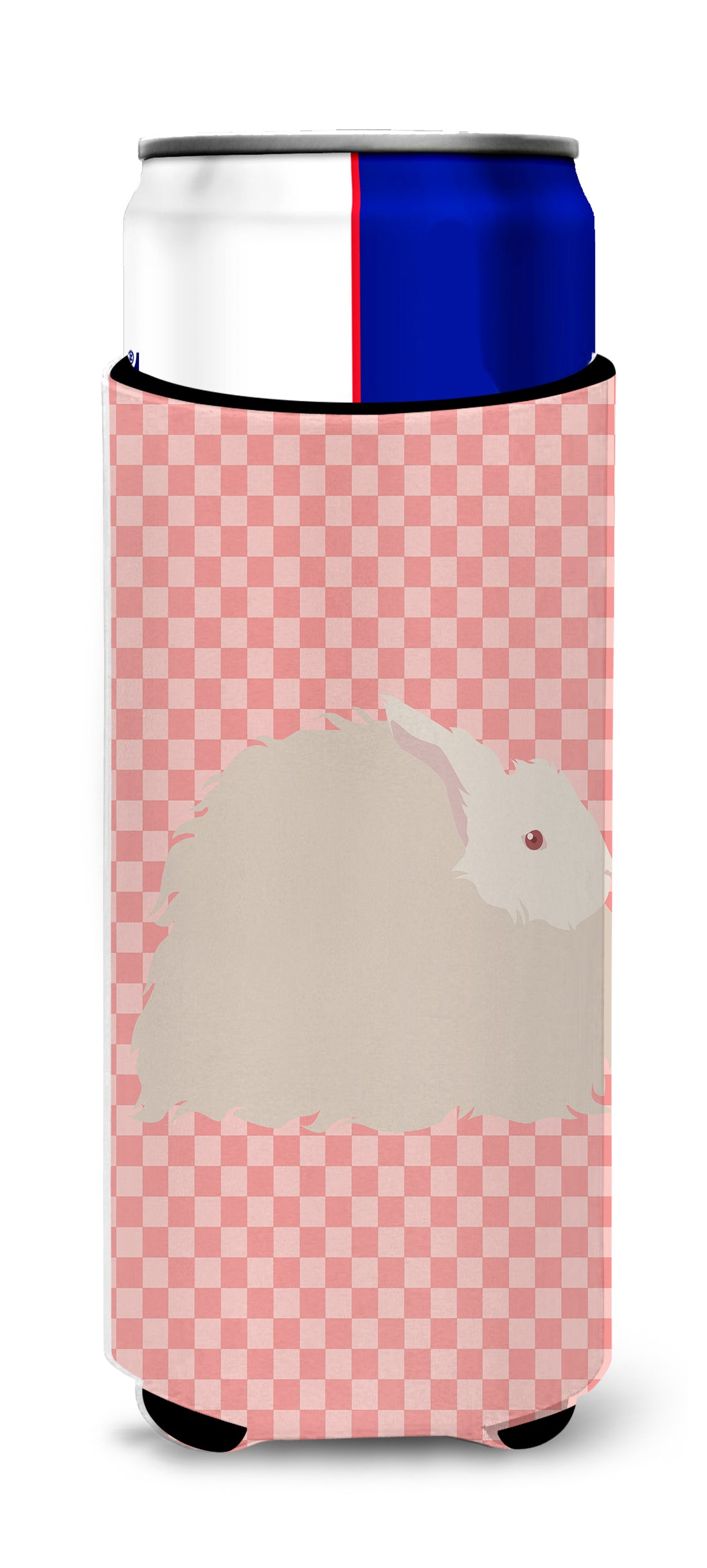 Fluffy Angora Rabbit Pink Check  Ultra Hugger for slim cans