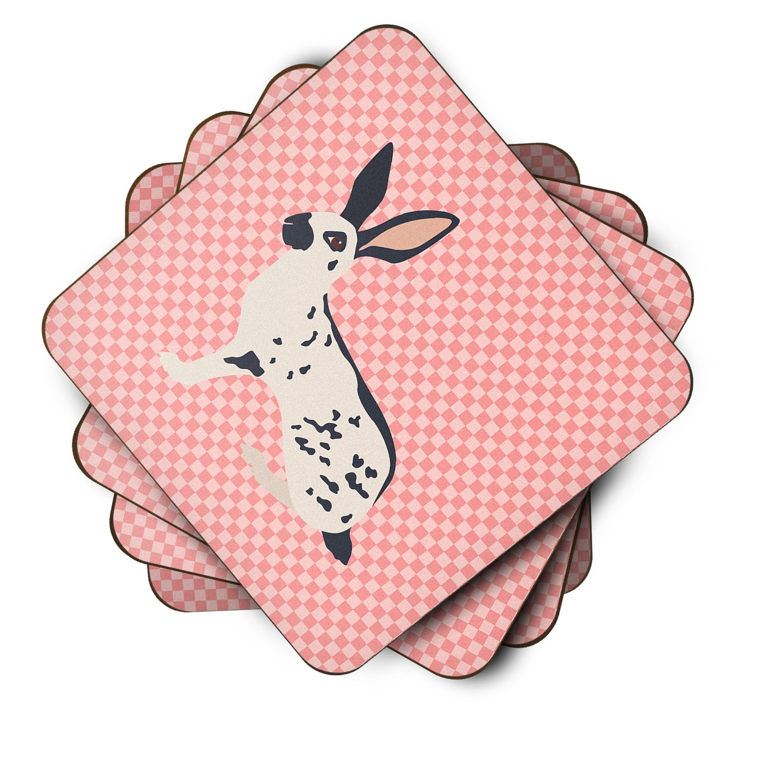 English Spot Rabbit Pink Check Foam Coaster Set of 4 BB7961FC - the-store.com