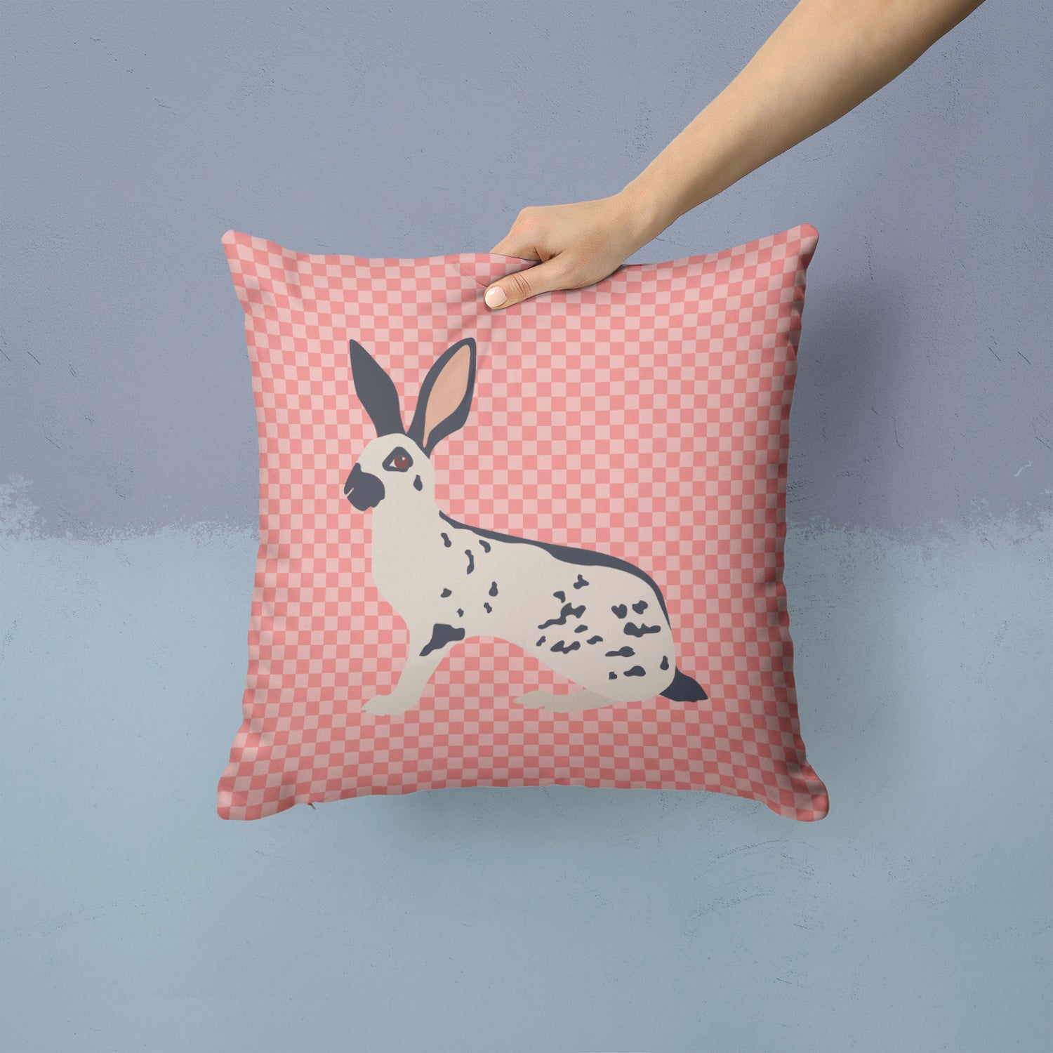 English Spot Rabbit Pink Check Fabric Decorative Pillow BB7961PW1414 - the-store.com
