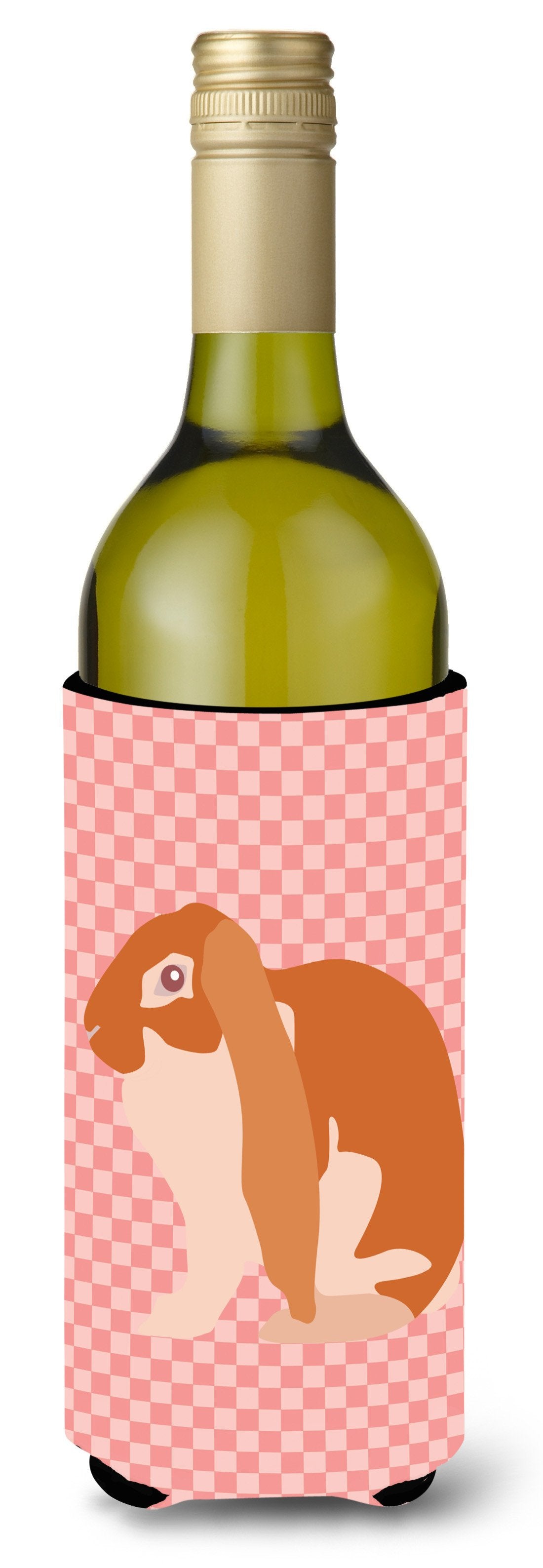 English Lop Rabbit Pink Check Wine Bottle Beverge Insulator Hugger BB7962LITERK by Caroline's Treasures