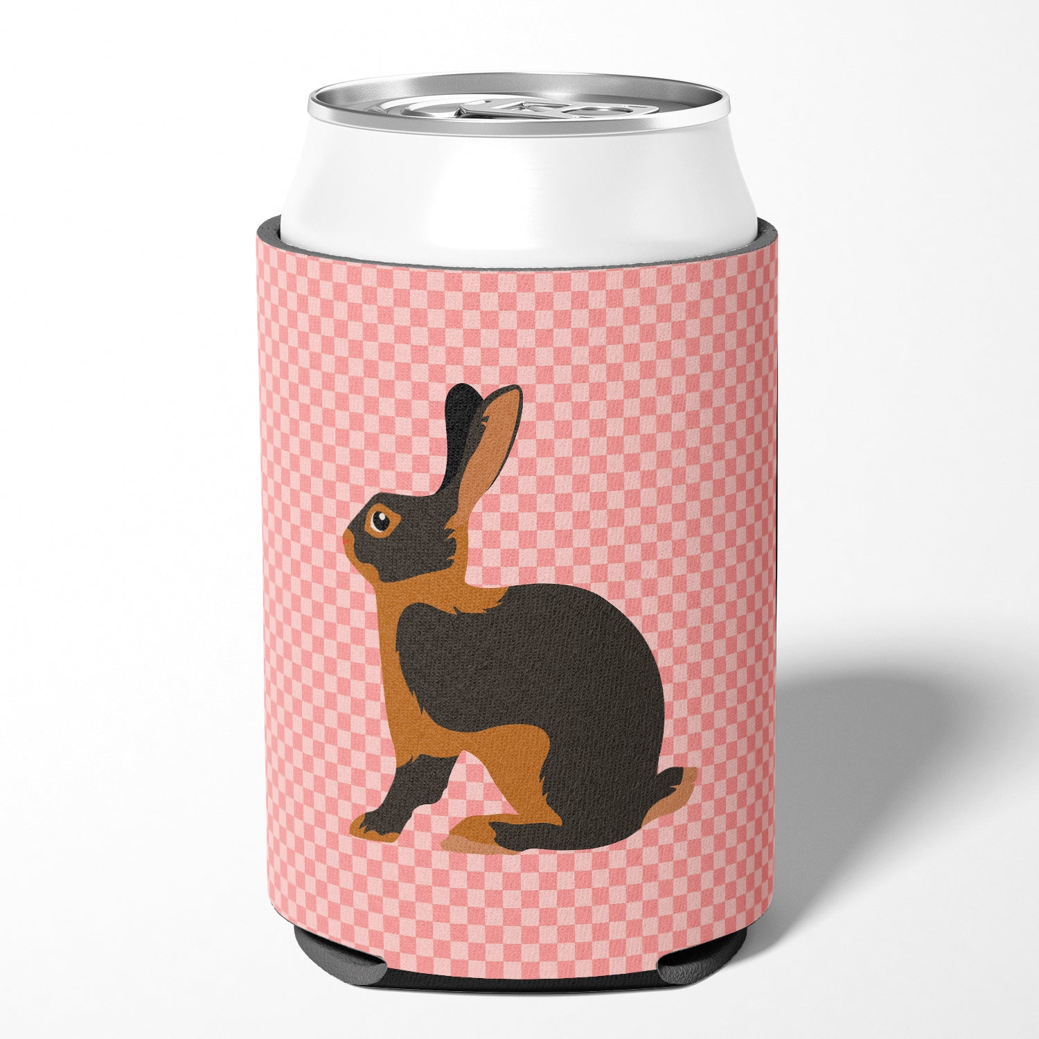 Tan Rabbit Pink Check Can or Bottle Hugger BB7963CC