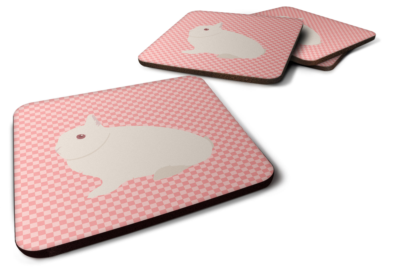 Hermelin Rabbit Pink Check Foam Coaster Set of 4 BB7964FC - the-store.com