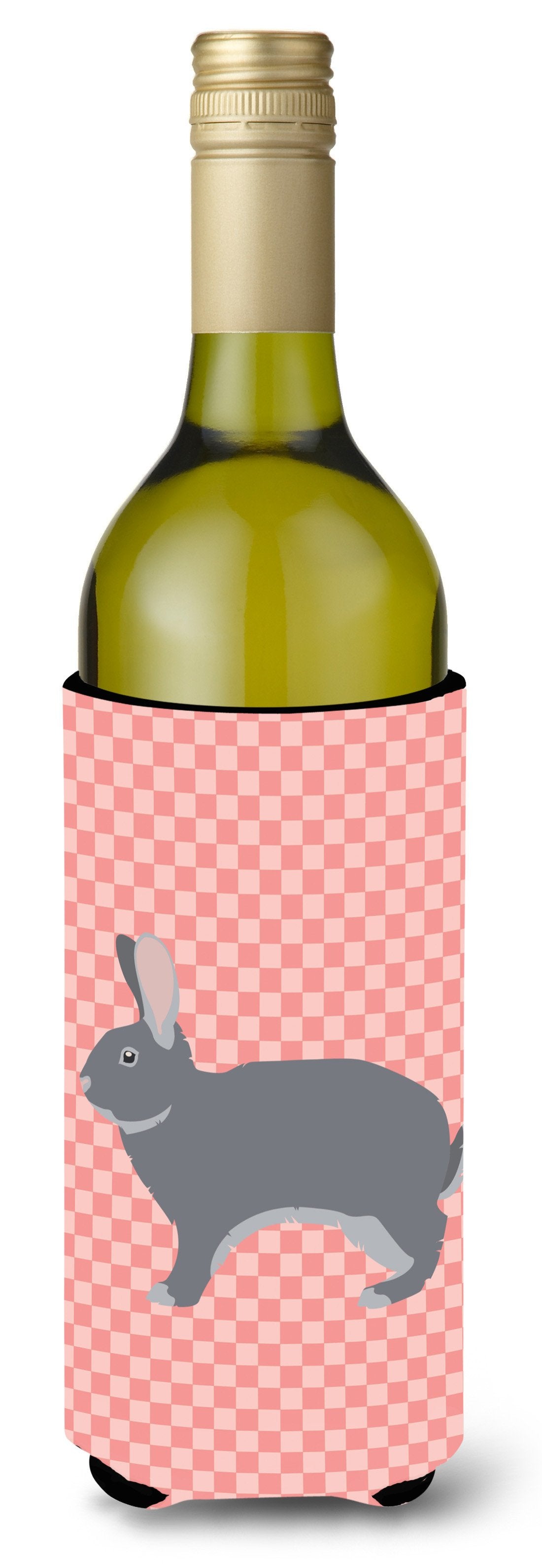 Giant Chinchilla Rabbit Pink Check Wine Bottle Beverge Insulator Hugger BB7966LITERK by Caroline's Treasures