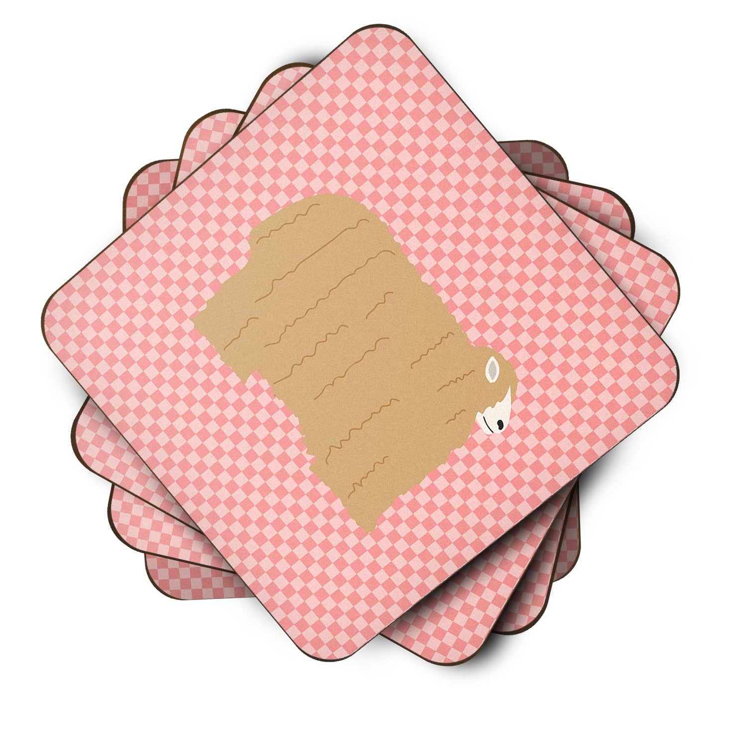 Lincoln Longwool Sheep Pink Check Foam Coaster Set of 4 BB7971FC - the-store.com