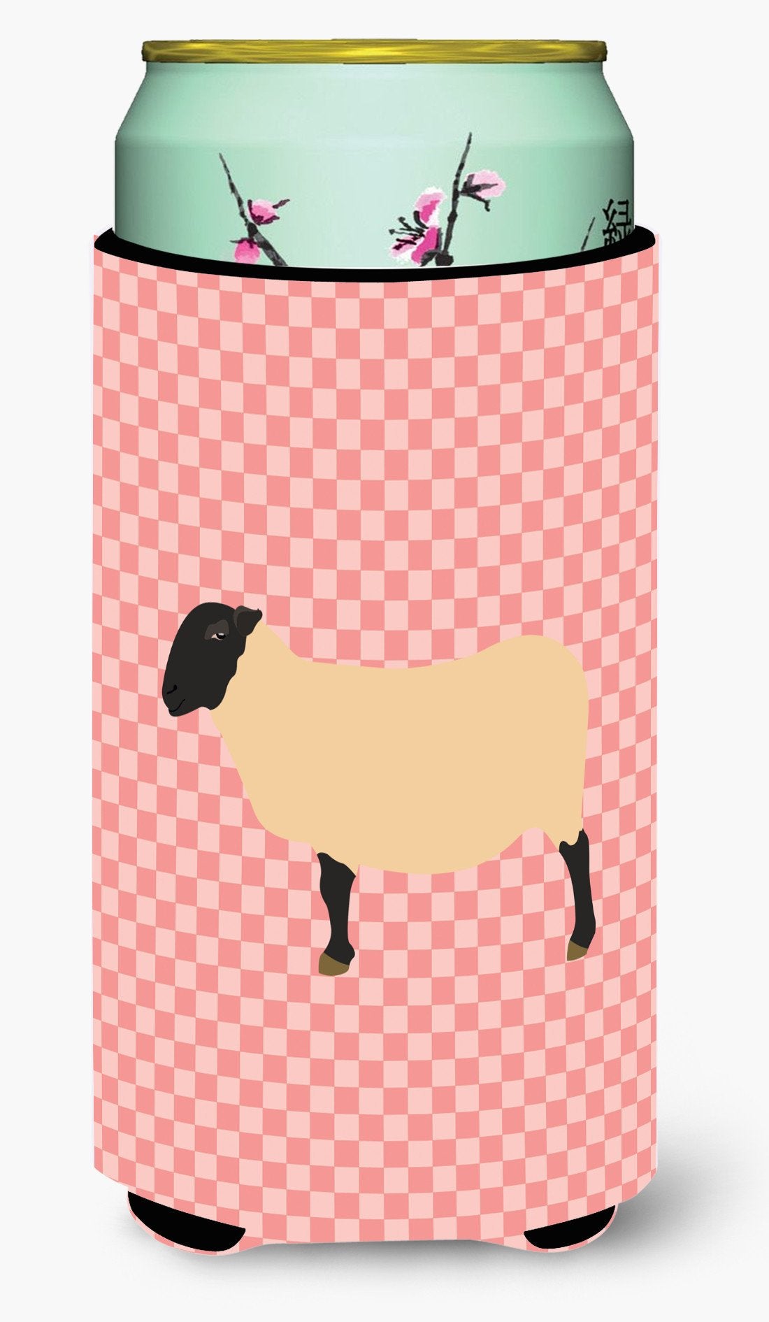 Suffolk Sheep Pink Check Tall Boy Beverage Insulator Hugger BB7972TBC by Caroline's Treasures