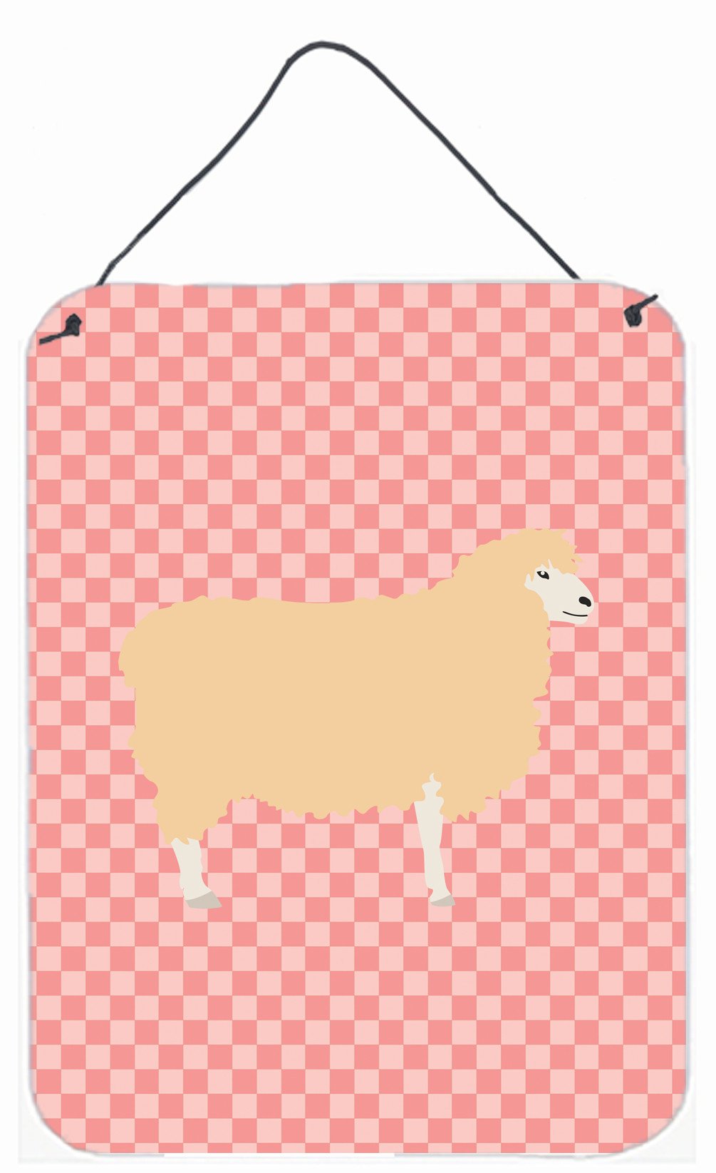 English Leicester Longwool Sheep Pink Check Wall or Door Hanging Prints BB7974DS1216 by Caroline's Treasures
