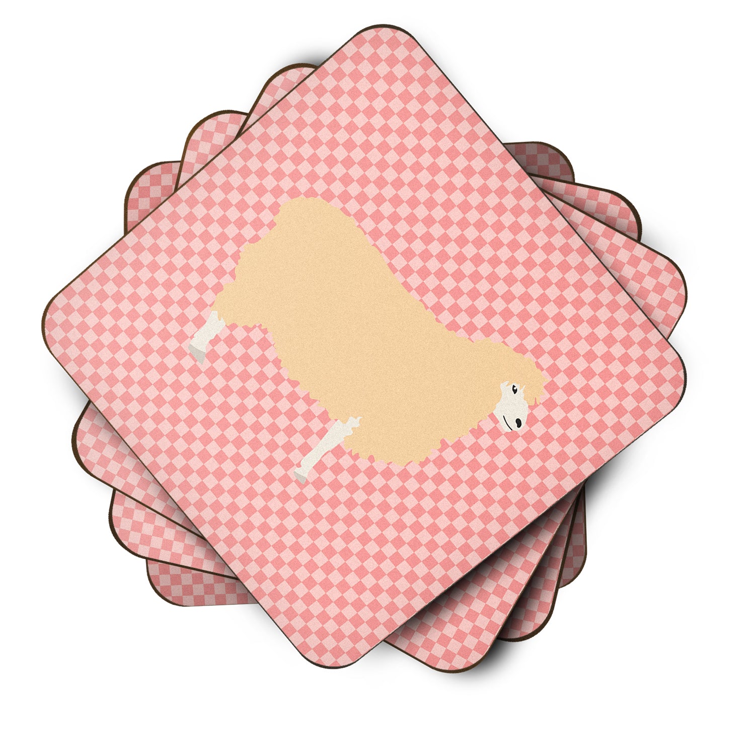 English Leicester Longwool Sheep Pink Check Foam Coaster Set of 4 BB7974FC - the-store.com