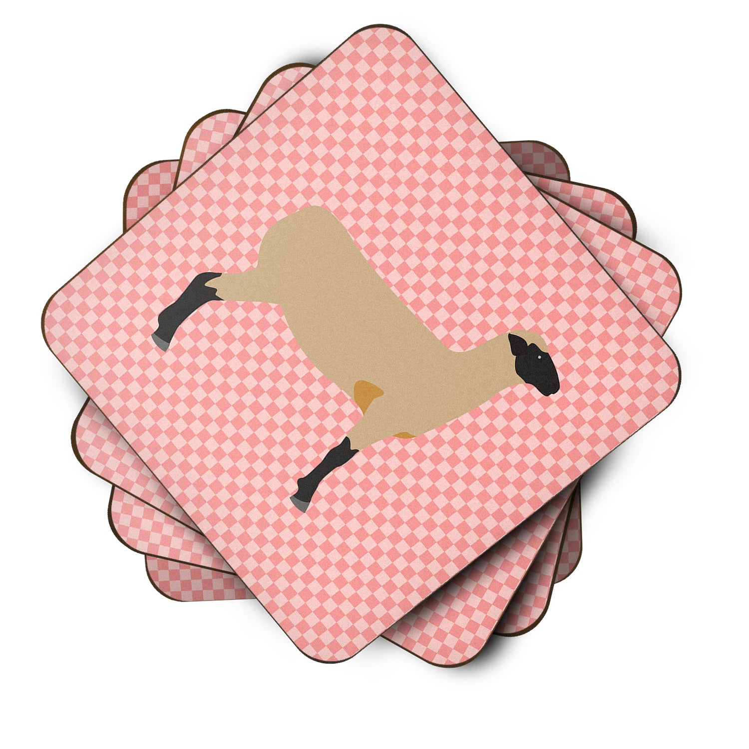Hampshire Down Sheep Pink Check Foam Coaster Set of 4 BB7976FC - the-store.com