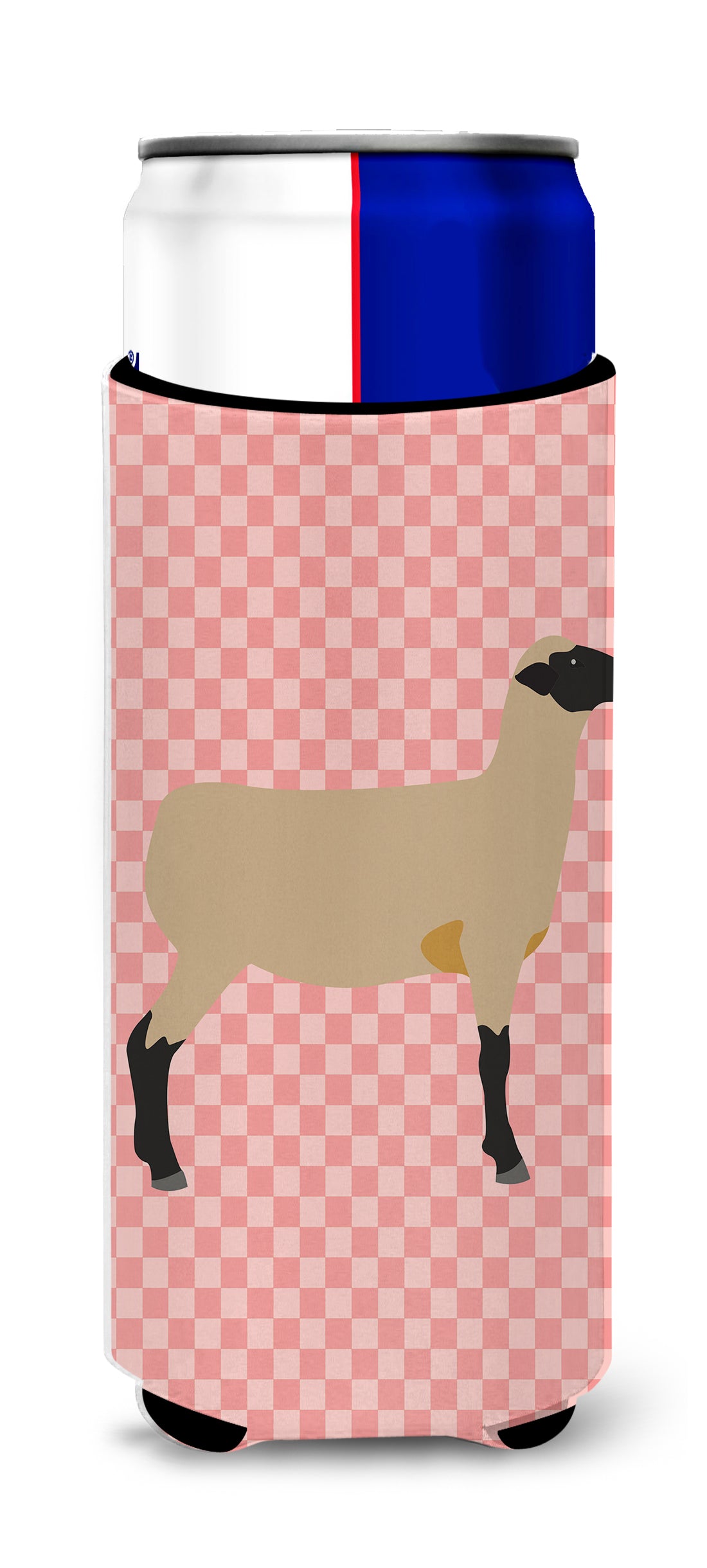 Hampshire Down Sheep Pink Check  Ultra Hugger for slim cans