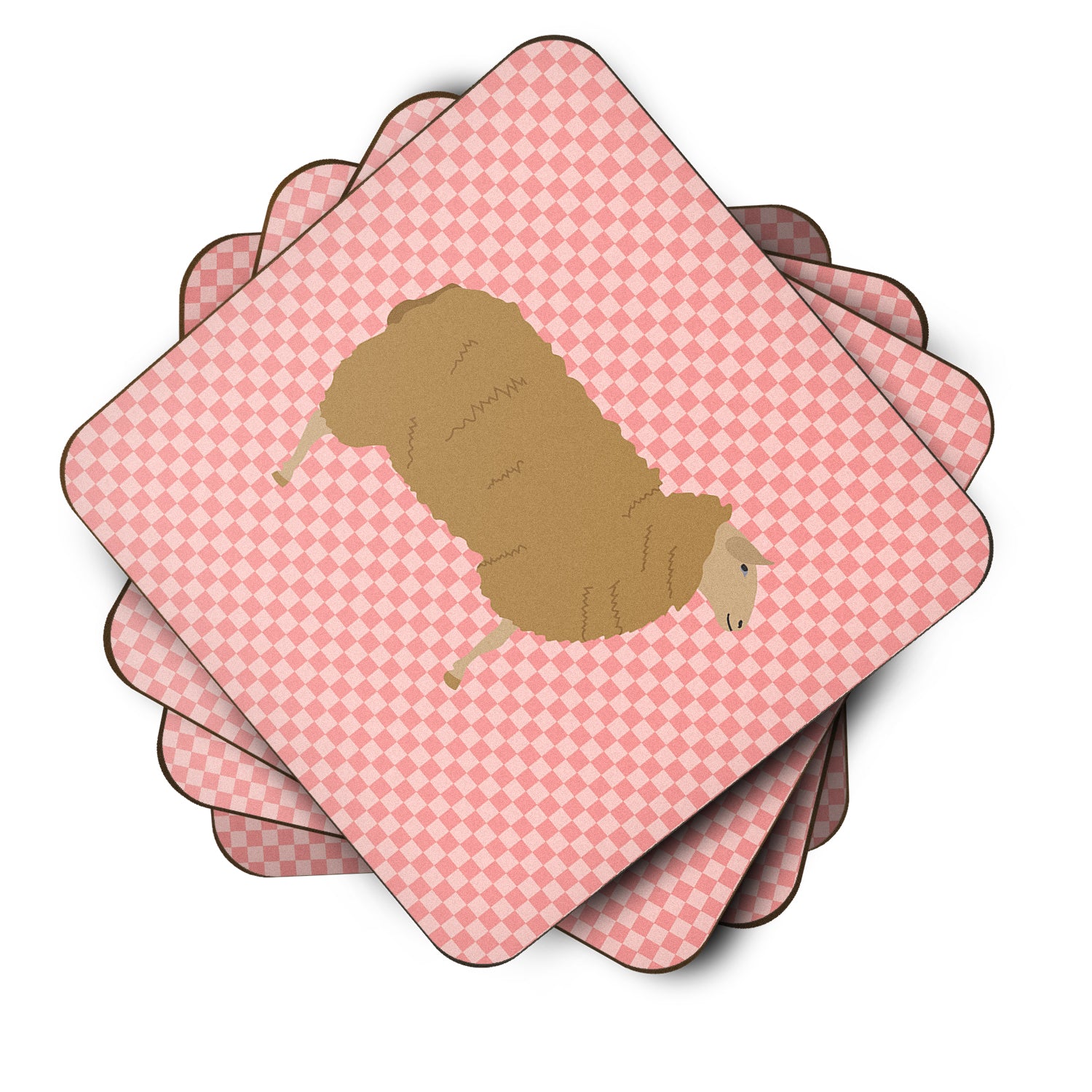 East Friesian Sheep Pink Check Foam Coaster Set of 4 BB7977FC - the-store.com