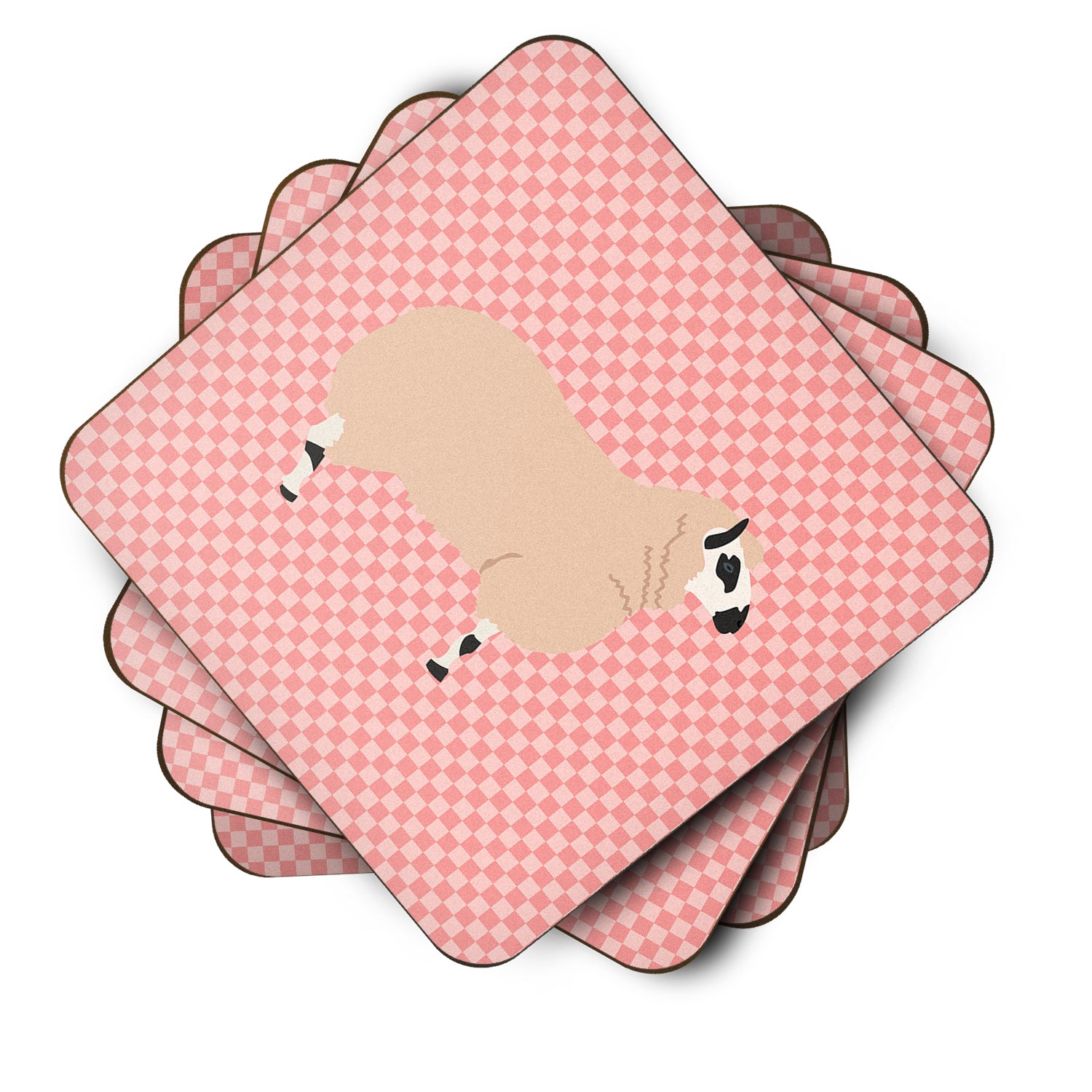 Kerry Hill Sheep Pink Check Foam Coaster Set of 4 BB7979FC - the-store.com