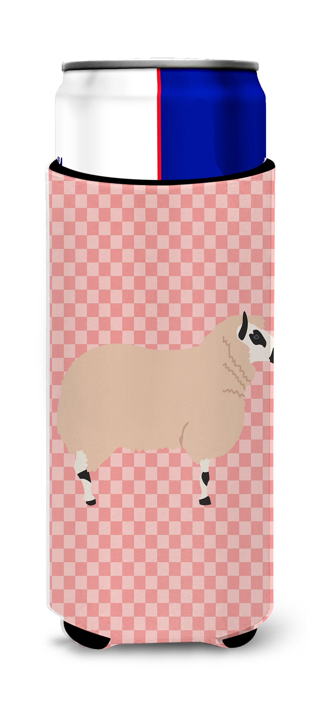 Kerry Hill Sheep Pink Check  Ultra Hugger for slim cans