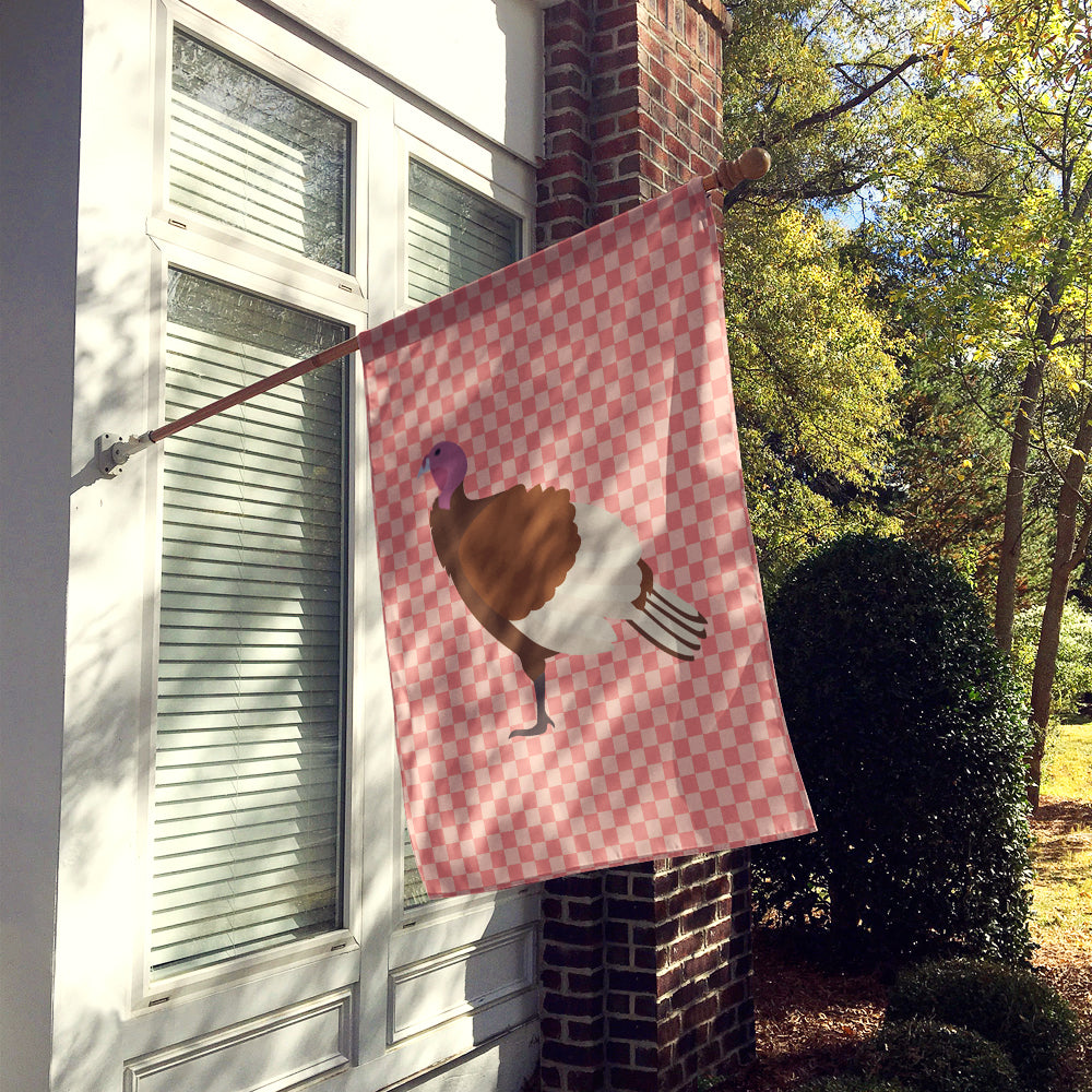 Bourbon Red Turkey Hen Pink Check Flag Canvas House Size BB7982CHF
