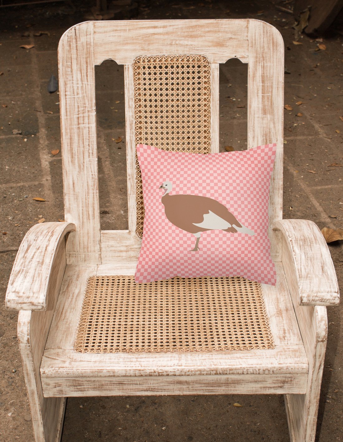 Jersey Buff Turkey Hen Pink Check Fabric Decorative Pillow BB7984PW1818 by Caroline's Treasures