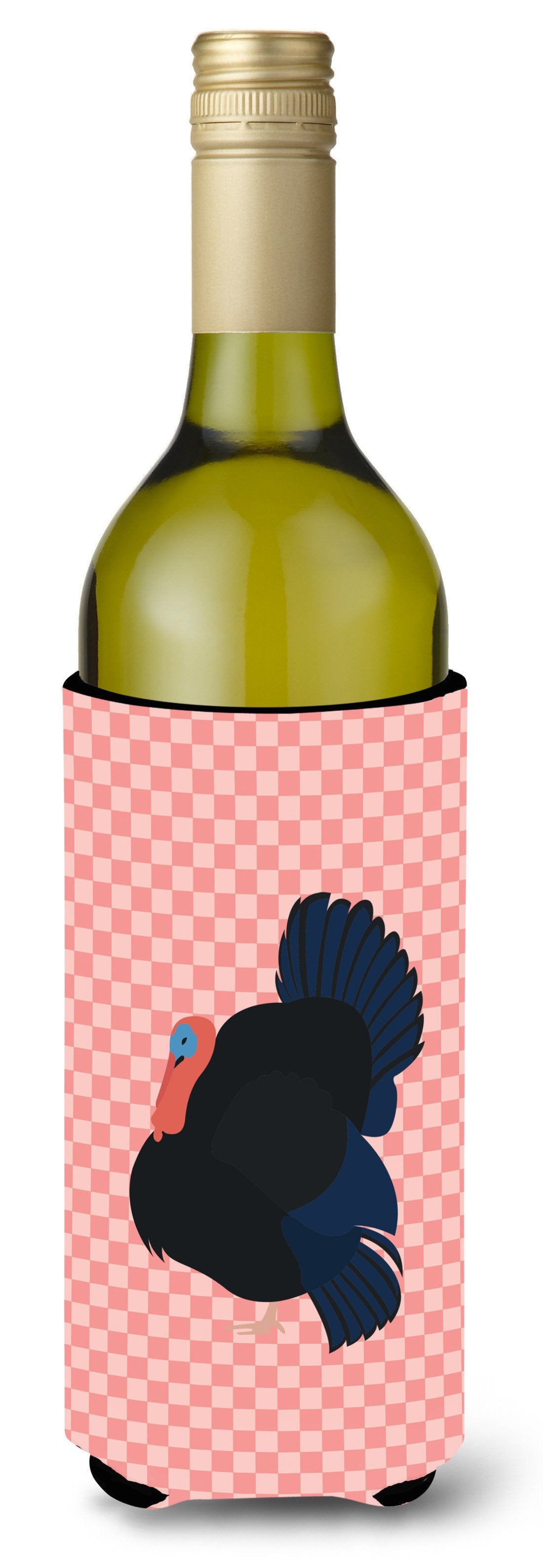Norfolk Black Turkey Pink Check Wine Bottle Beverge Insulator Hugger BB7985LITERK by Caroline's Treasures