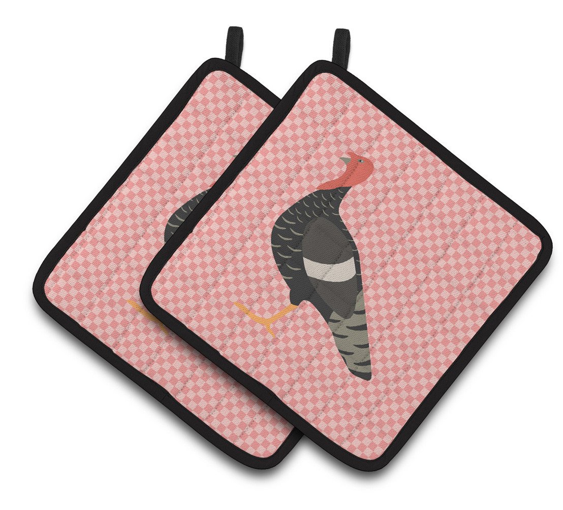 Marragansett Turkey Pink Check Pair of Pot Holders BB7987PTHD by Caroline's Treasures