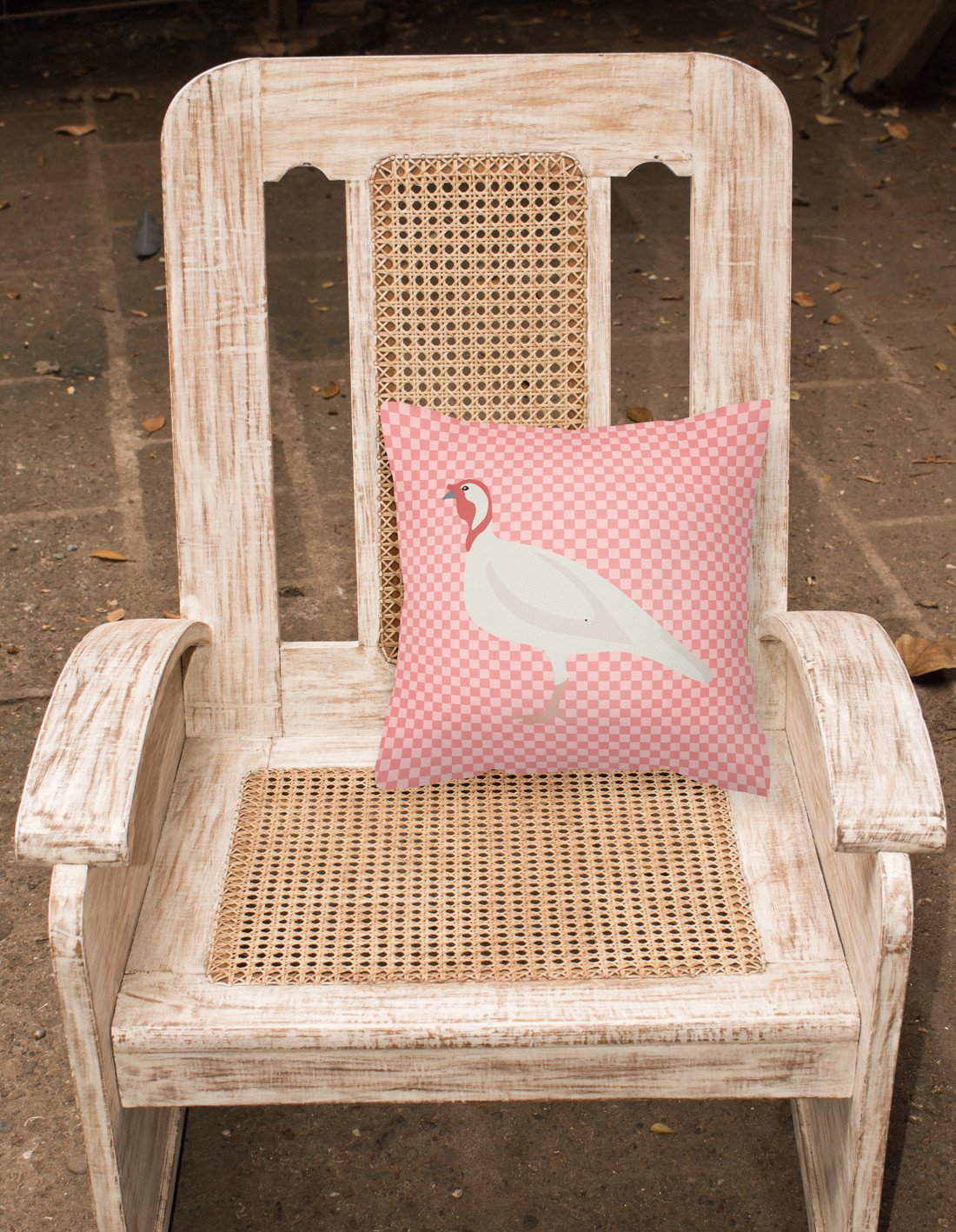 Beltsville Small White Turkey Hen Pink Check Fabric Decorative Pillow BB7989PW1818 by Caroline's Treasures