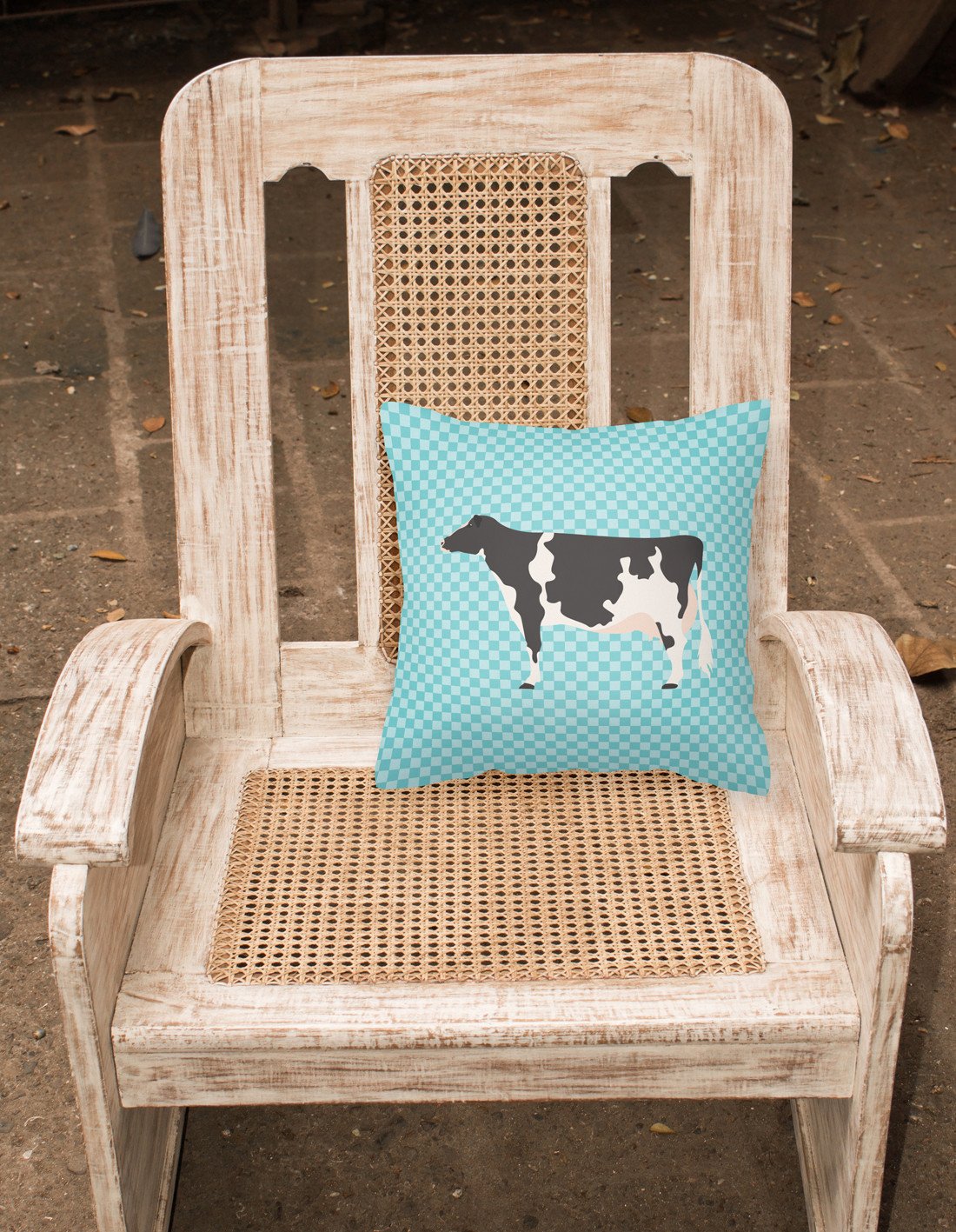 Holstein Cow Blue Check Fabric Decorative Pillow BB7996PW1818 by Caroline's Treasures