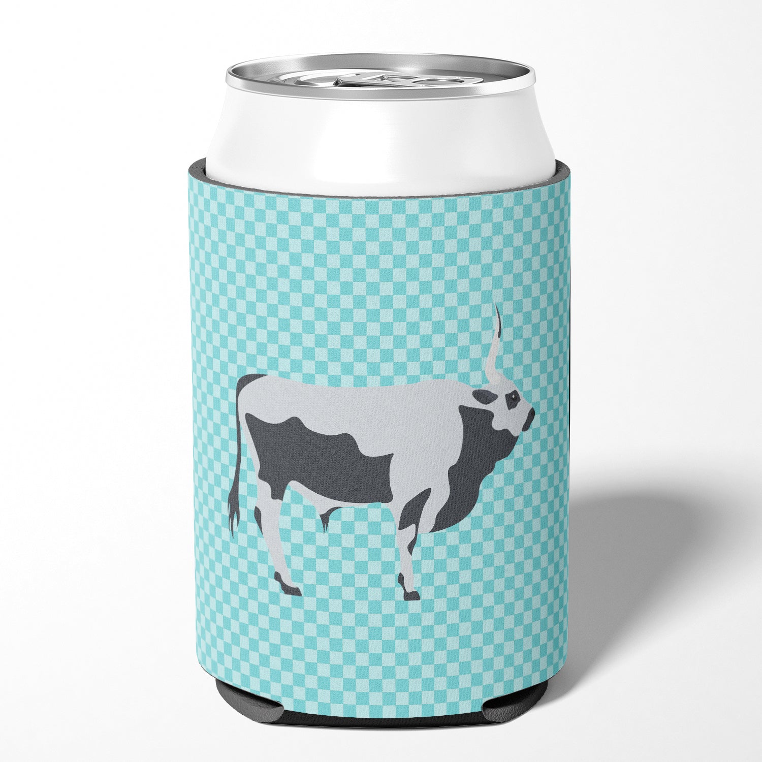 Hungarian Grey Steppe Cow Blue Check Can or Bottle Hugger BB7998CC