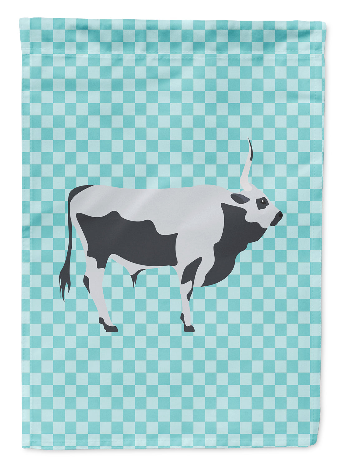 Hungarian Grey Steppe Cow Blue Check Flag Garden Size