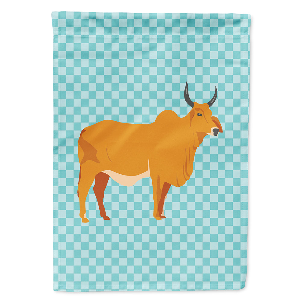 Zebu Indicine Cow Blue Check Flag Canvas House Size BB7999CHF