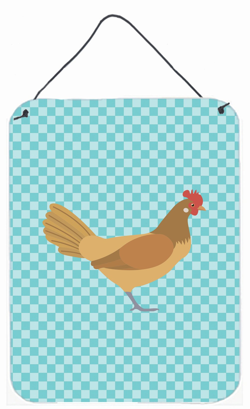 Frisian Friesian Chicken Blue Check Wall or Door Hanging Prints BB8006DS1216 by Caroline's Treasures