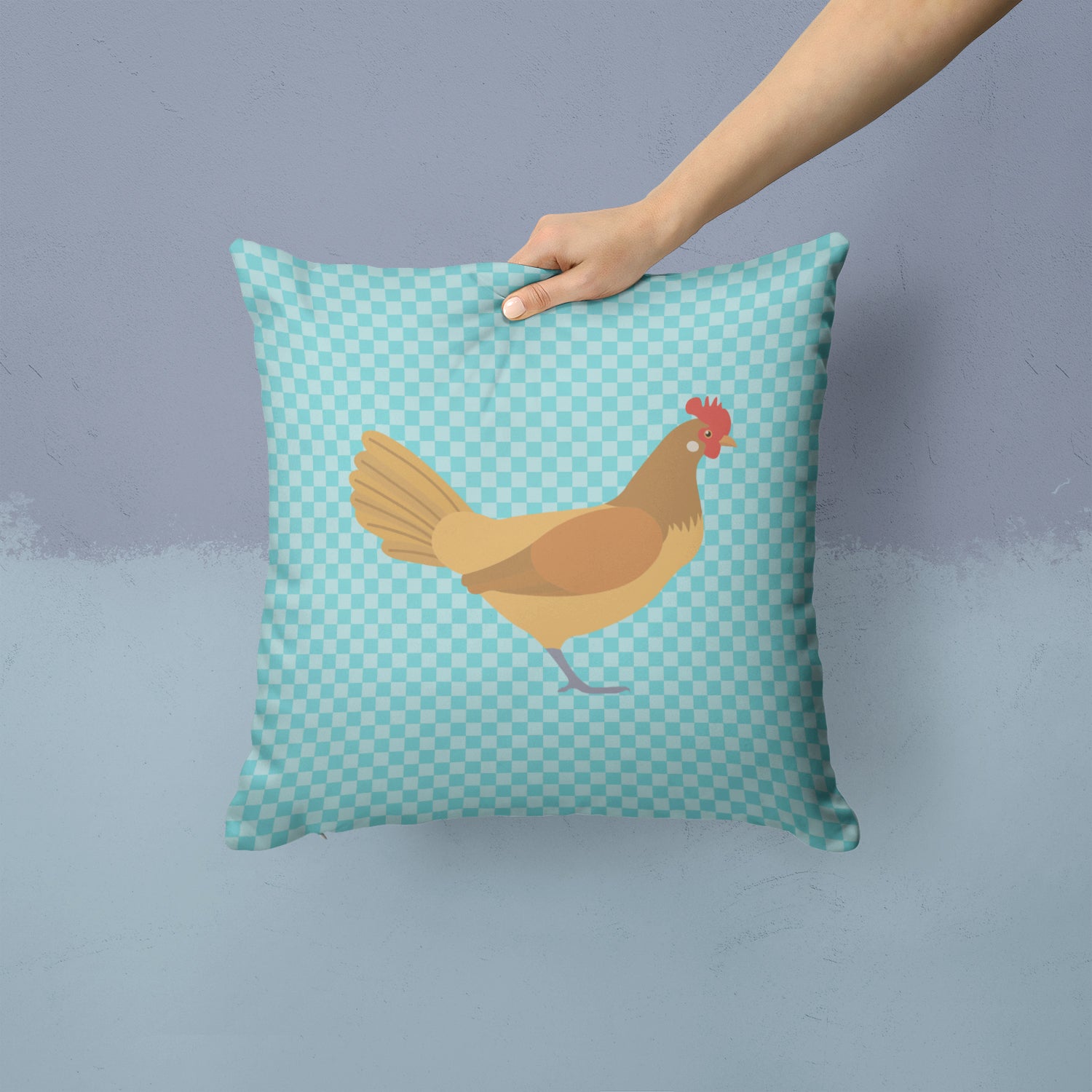Frisian Friesian Chicken Blue Check Fabric Decorative Pillow BB8006PW1414 - the-store.com