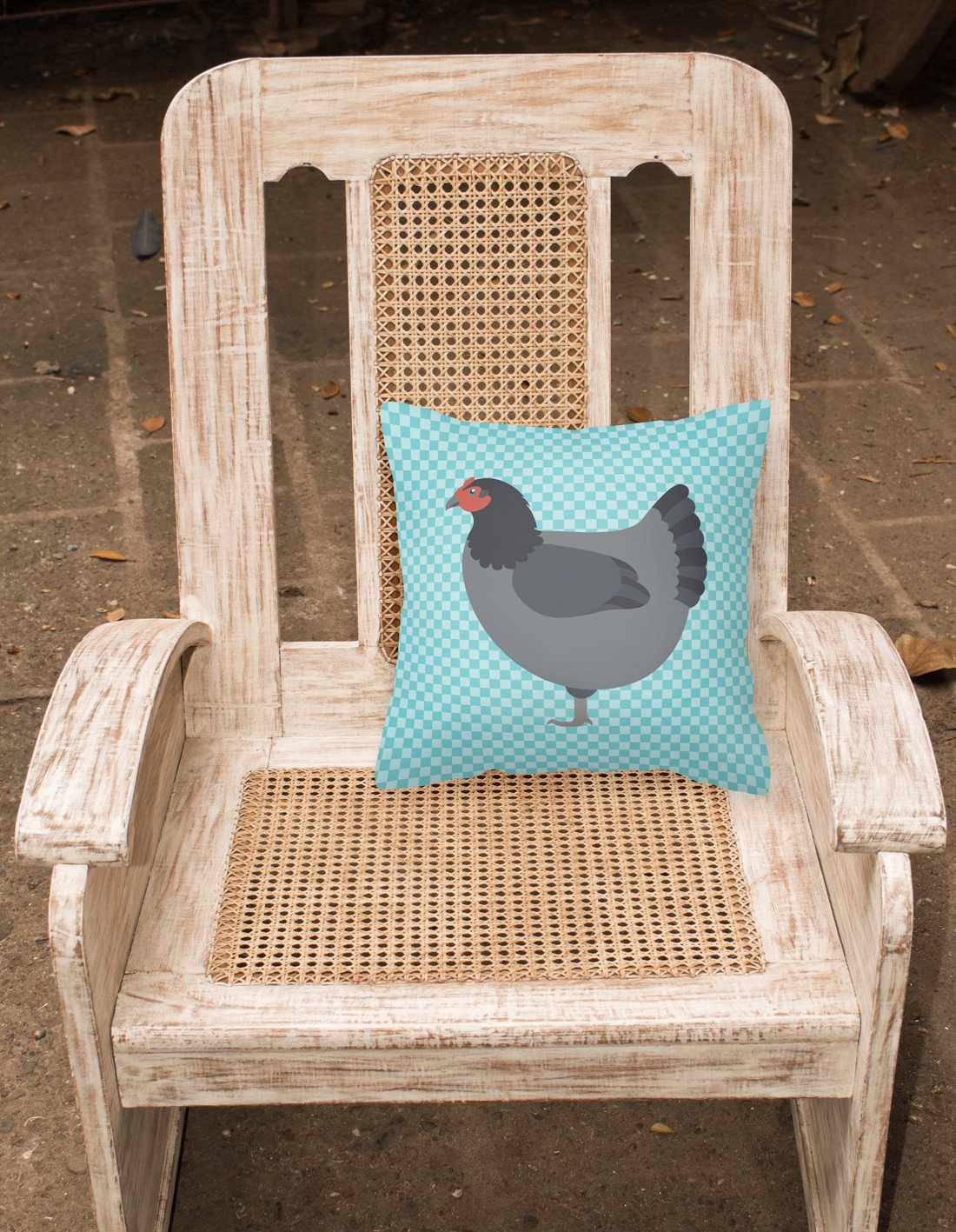 Jersey Giant Chicken Blue Check Fabric Decorative Pillow BB8009PW1818 by Caroline's Treasures