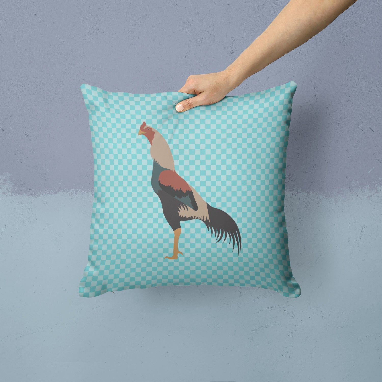 Kulang Chicken Blue Check Fabric Decorative Pillow BB8012PW1414 - the-store.com