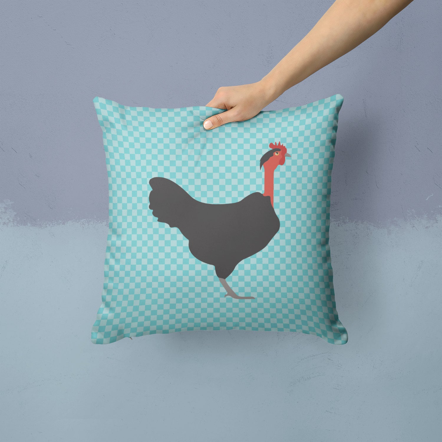 Naked Neck Chicken Blue Check Fabric Decorative Pillow BB8013PW1414 - the-store.com