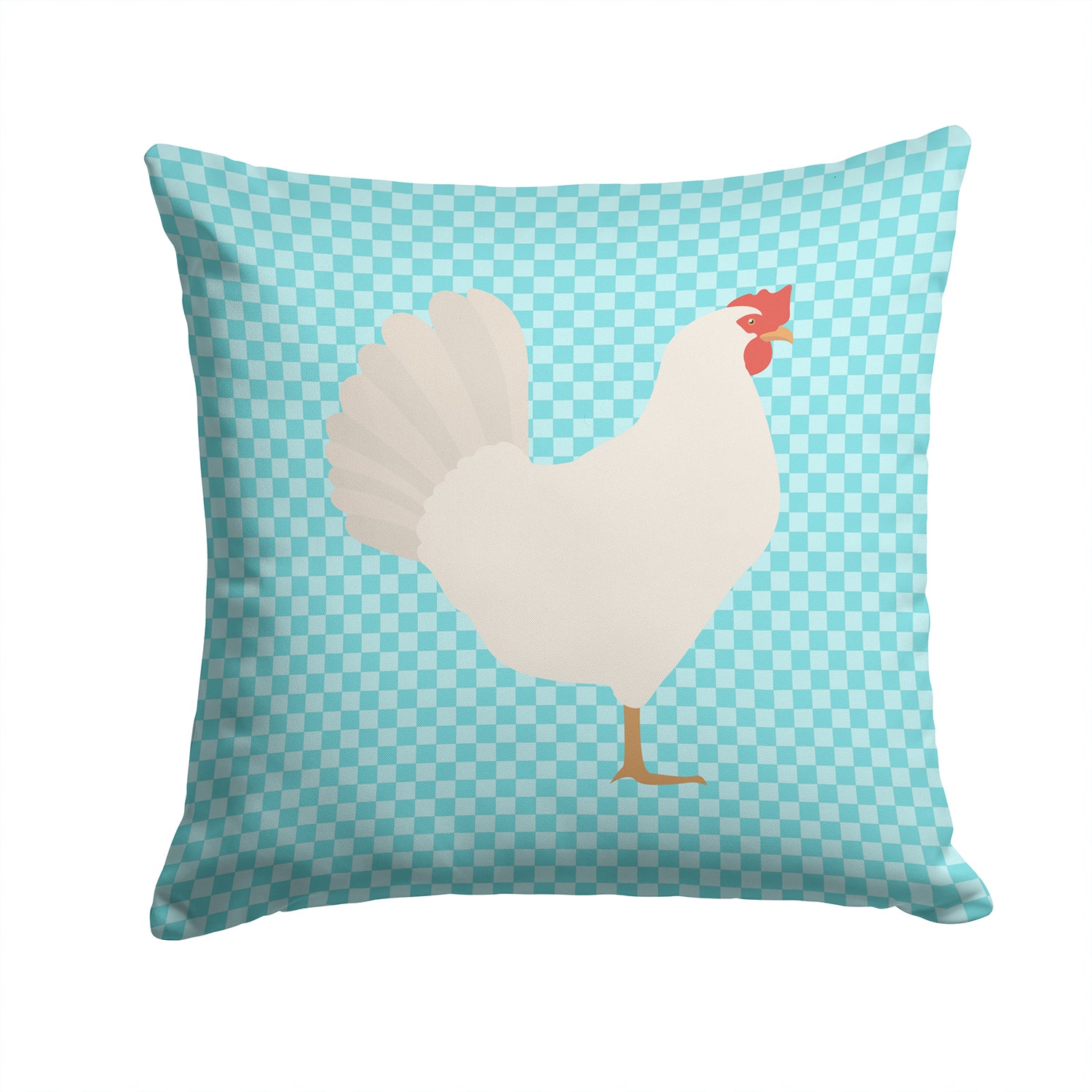 Leghorn Chicken Blue Check Fabric Decorative Pillow BB8014PW1414 - the-store.com