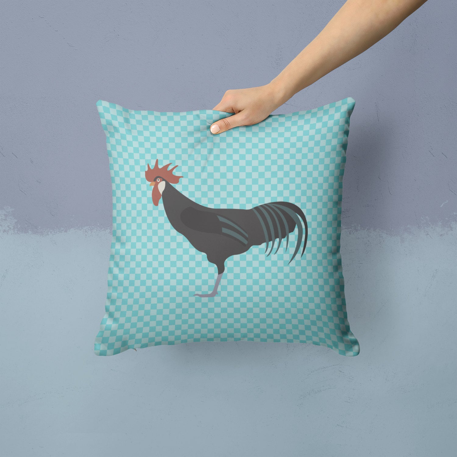 Minorca Ctalalan Chicken Blue Check Fabric Decorative Pillow BB8015PW1414 - the-store.com