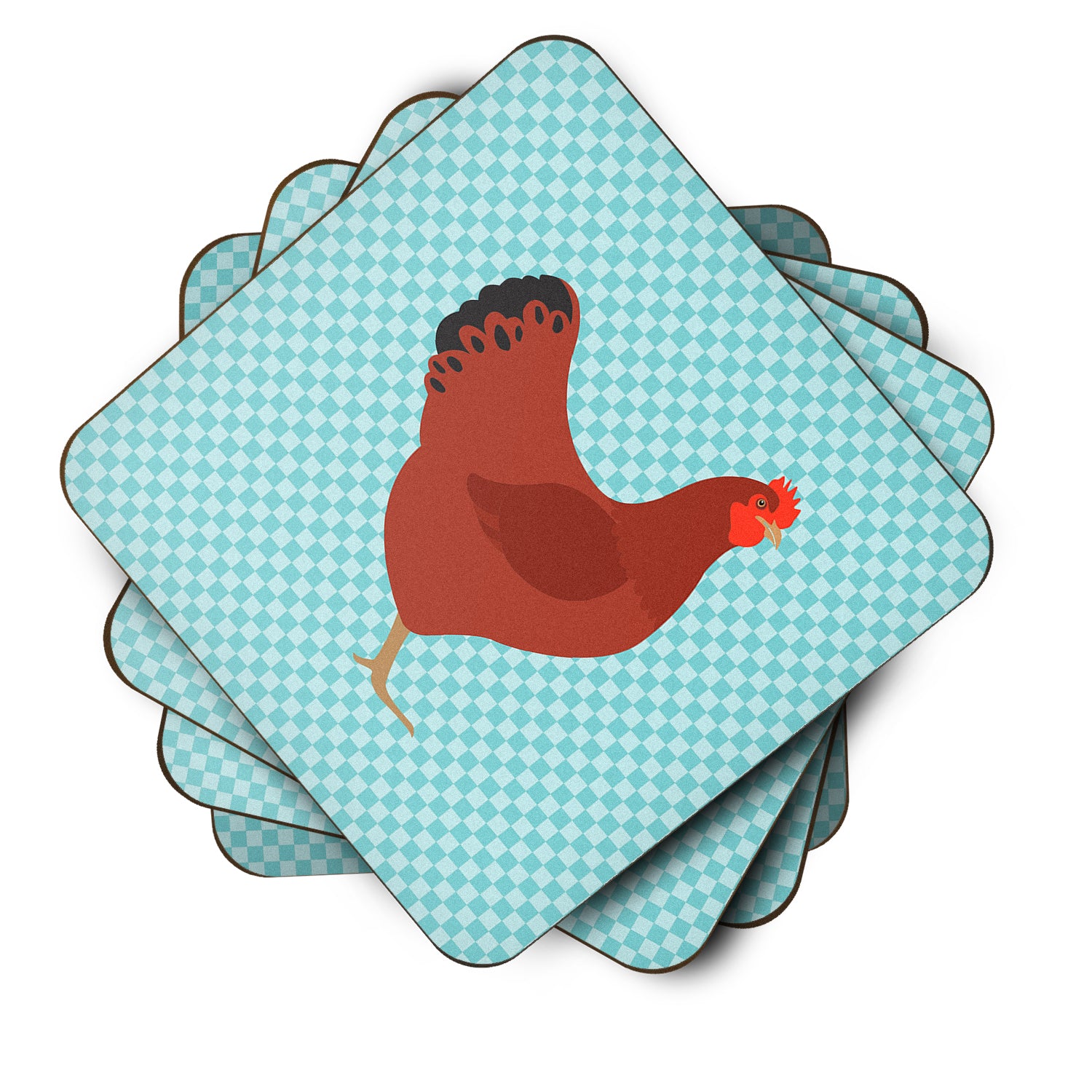 New Hampshire Red Chicken Blue Check Foam Coaster Set of 4 BB8017FC - the-store.com