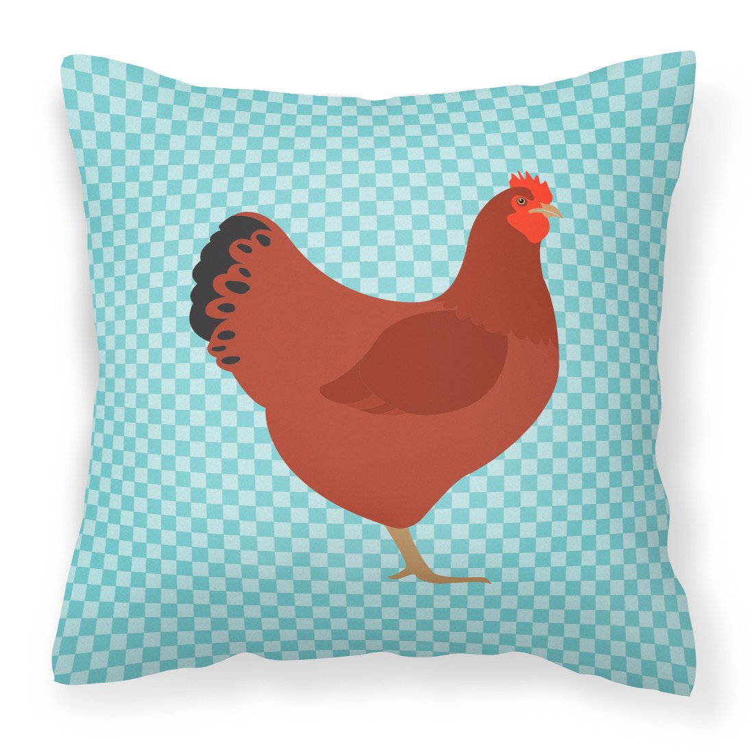 New Hampshire Red Chicken Blue Check Fabric Decorative Pillow BB8017PW1818 by Caroline's Treasures