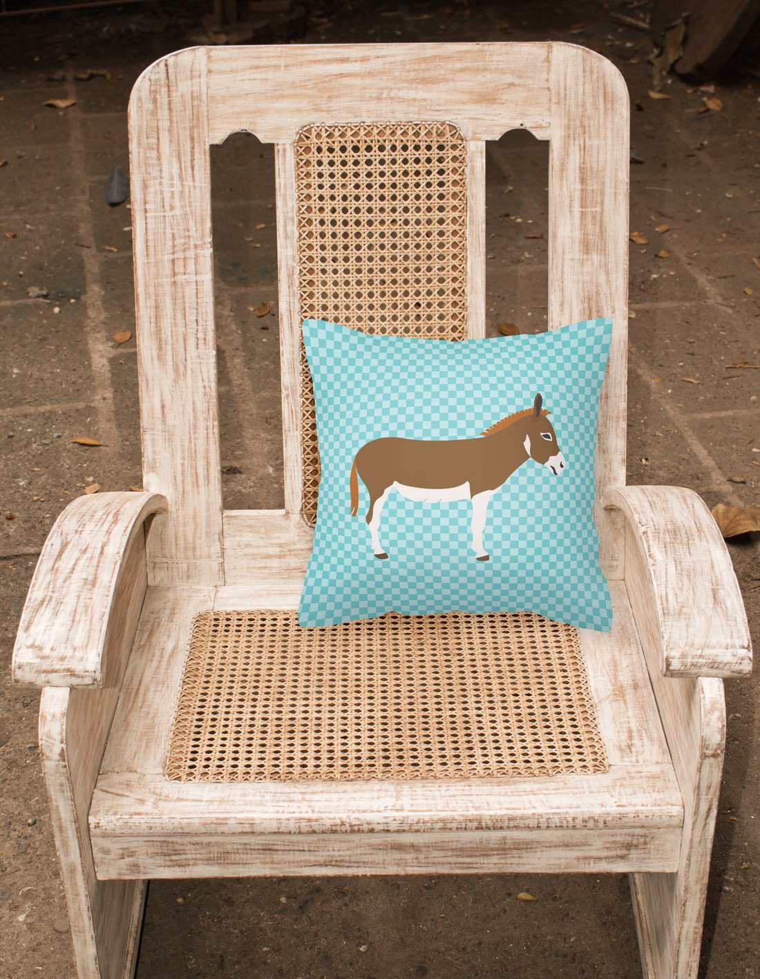 Miniature Mediterranian Donkey Blue Check Fabric Decorative Pillow BB8021PW1818 by Caroline's Treasures