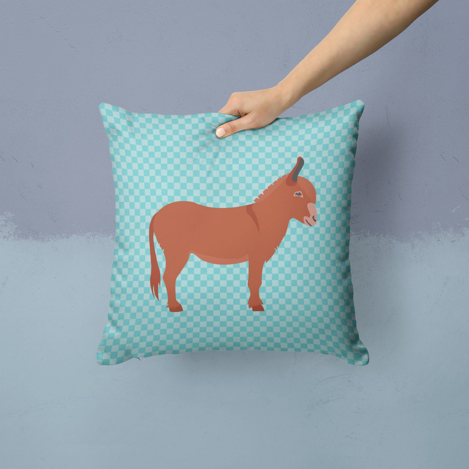 Irish Donkey Blue Check Fabric Decorative Pillow BB8022PW1414 - the-store.com