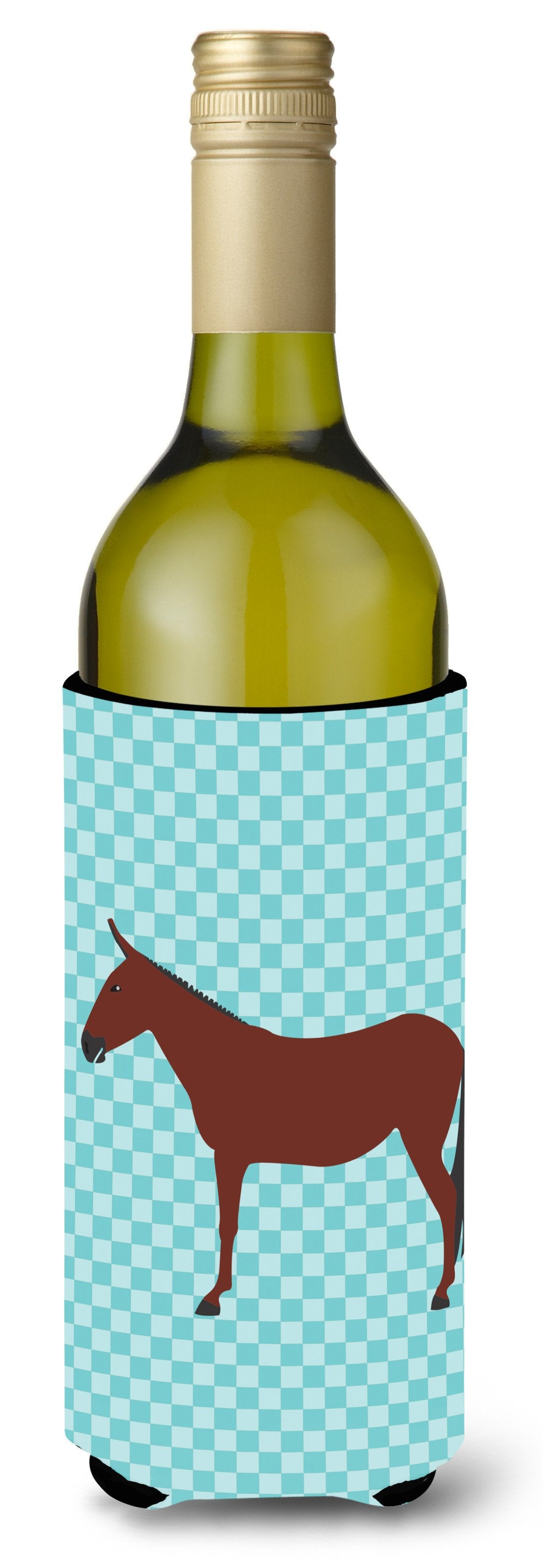 Hinny Horse Donkey Blue Check Wine Bottle Beverge Insulator Hugger BB8024LITERK by Caroline's Treasures