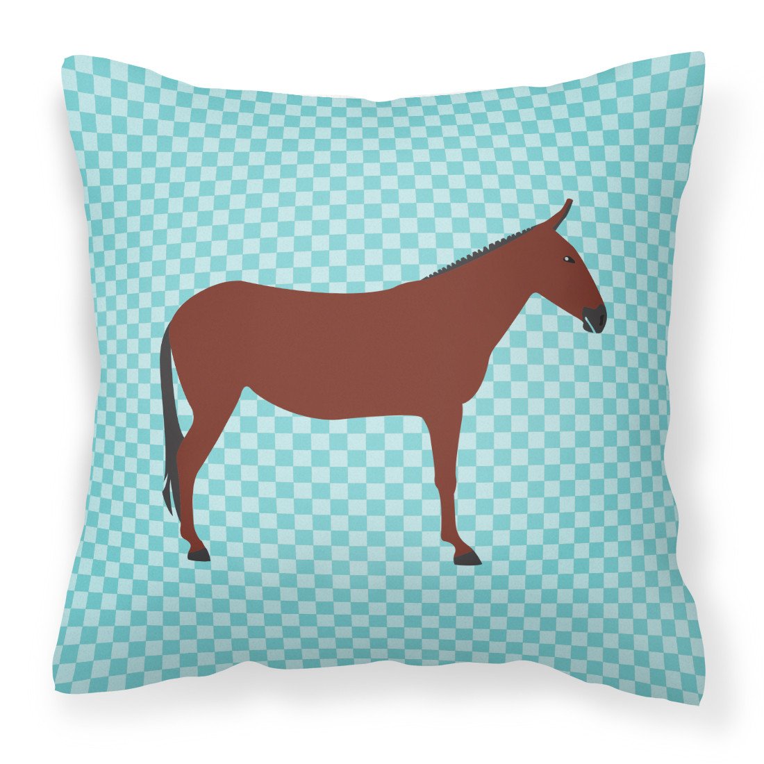 Hinny Horse Donkey Blue Check Fabric Decorative Pillow BB8024PW1818 by Caroline's Treasures