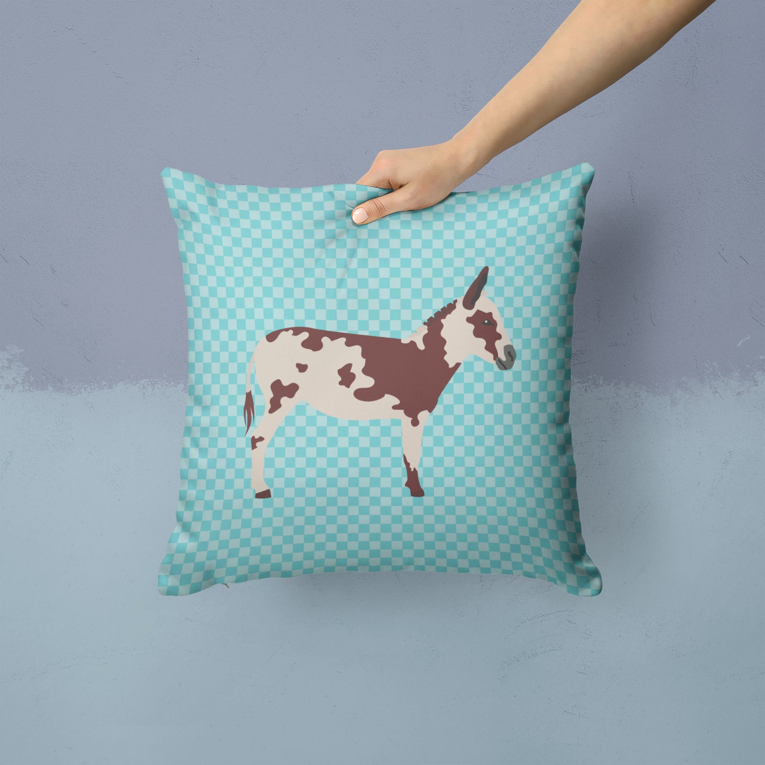 American Spotted Donkey Blue Check Fabric Decorative Pillow BB8025PW1414 - the-store.com