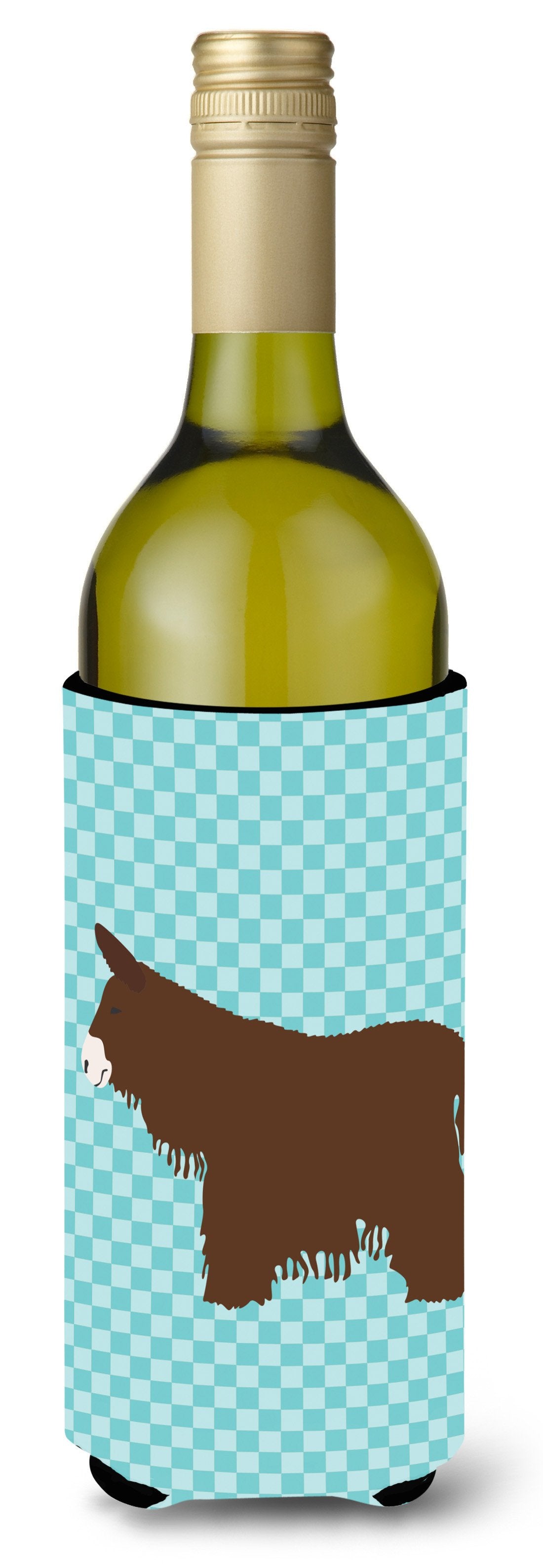 Poitou Poiteuin Donkey Blue Check Wine Bottle Beverge Insulator Hugger BB8026LITERK by Caroline&#39;s Treasures