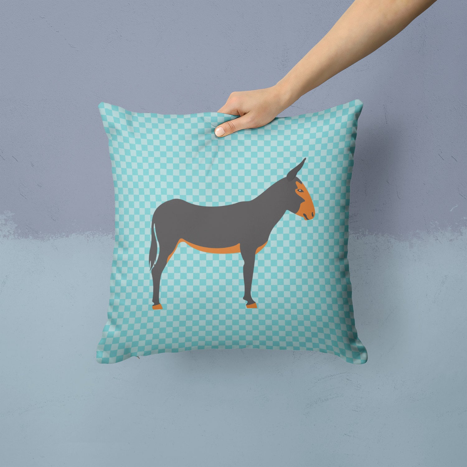Catalan Donkey Blue Check Fabric Decorative Pillow BB8029PW1414 - the-store.com