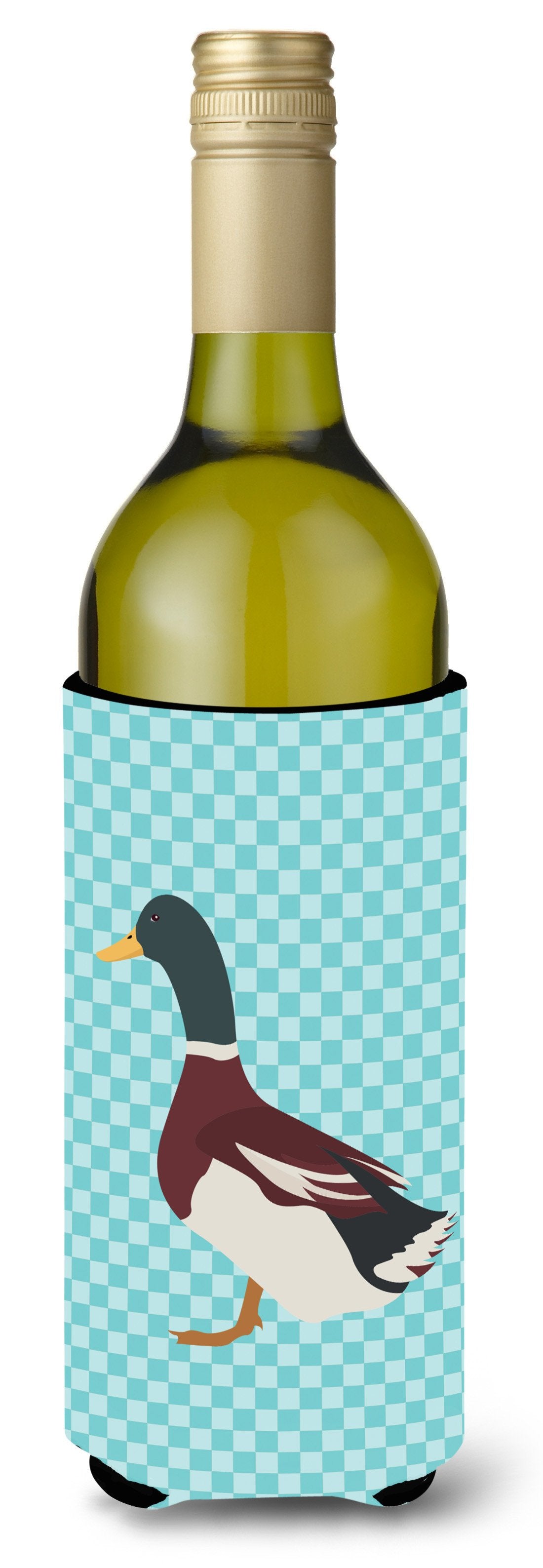 Rouen Duck Blue Check Wine Bottle Beverge Insulator Hugger BB8030LITERK by Caroline's Treasures