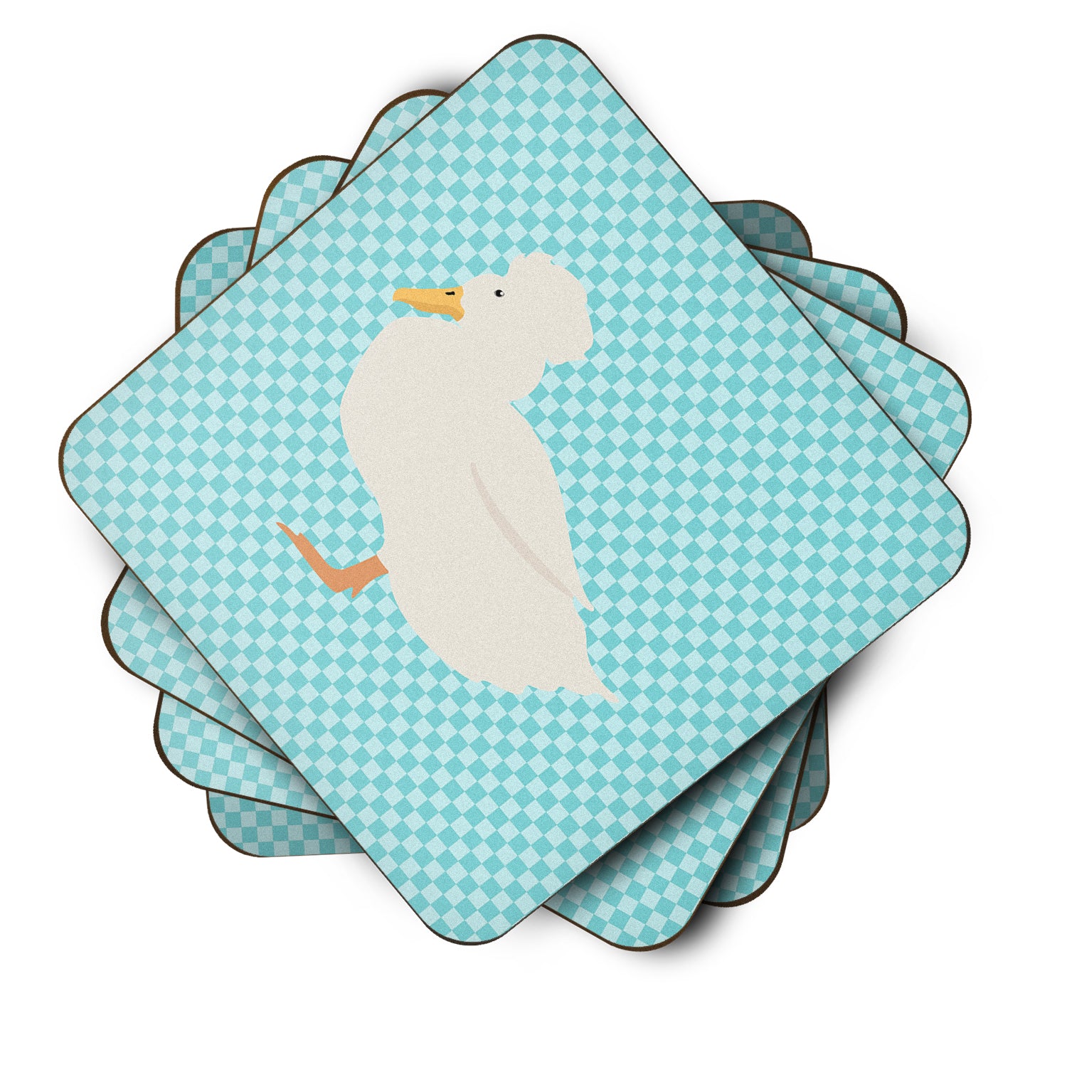 Crested Duck Blue Check Foam Coaster Set of 4 BB8031FC - the-store.com