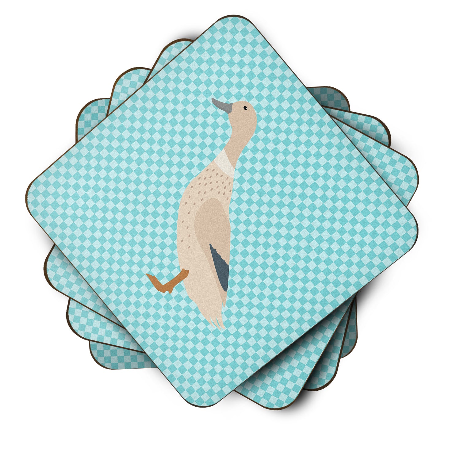 West Harlequin Duck Blue Check Foam Coaster Set of 4 BB8032FC - the-store.com