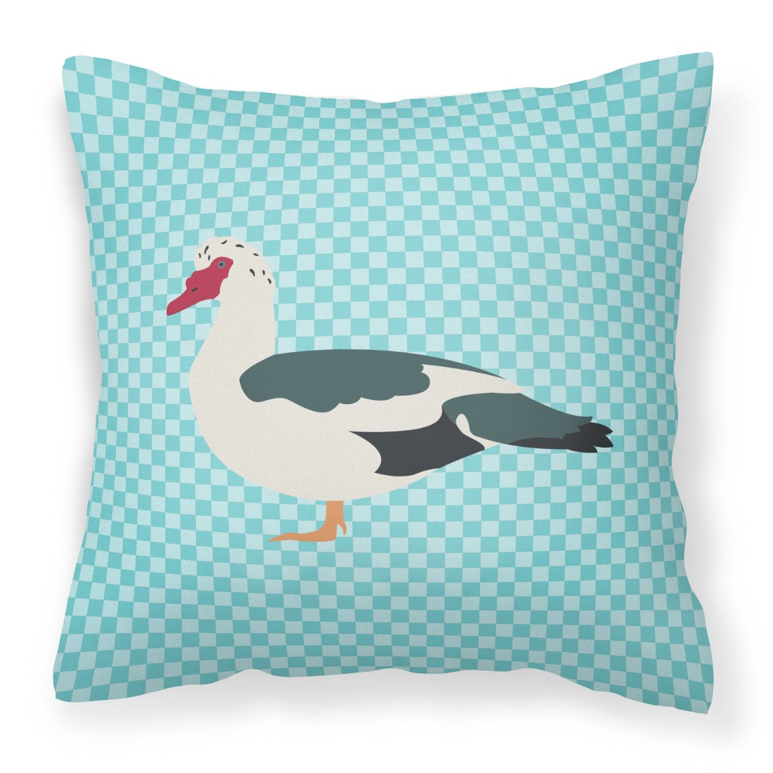 Muscovy Duck Blue Check Fabric Decorative Pillow BB8038PW1818 by Caroline's Treasures