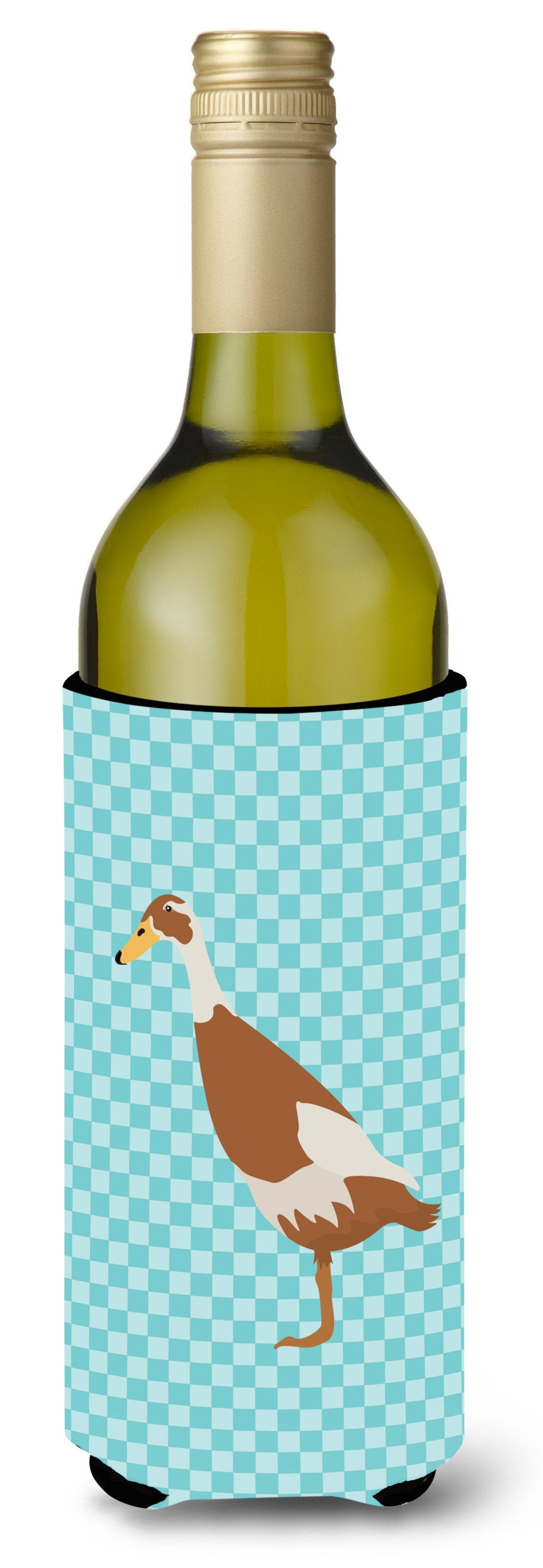 Indian Runner Duck Blue Check Wine Bottle Beverge Insulator Hugger BB8039LITERK by Caroline's Treasures
